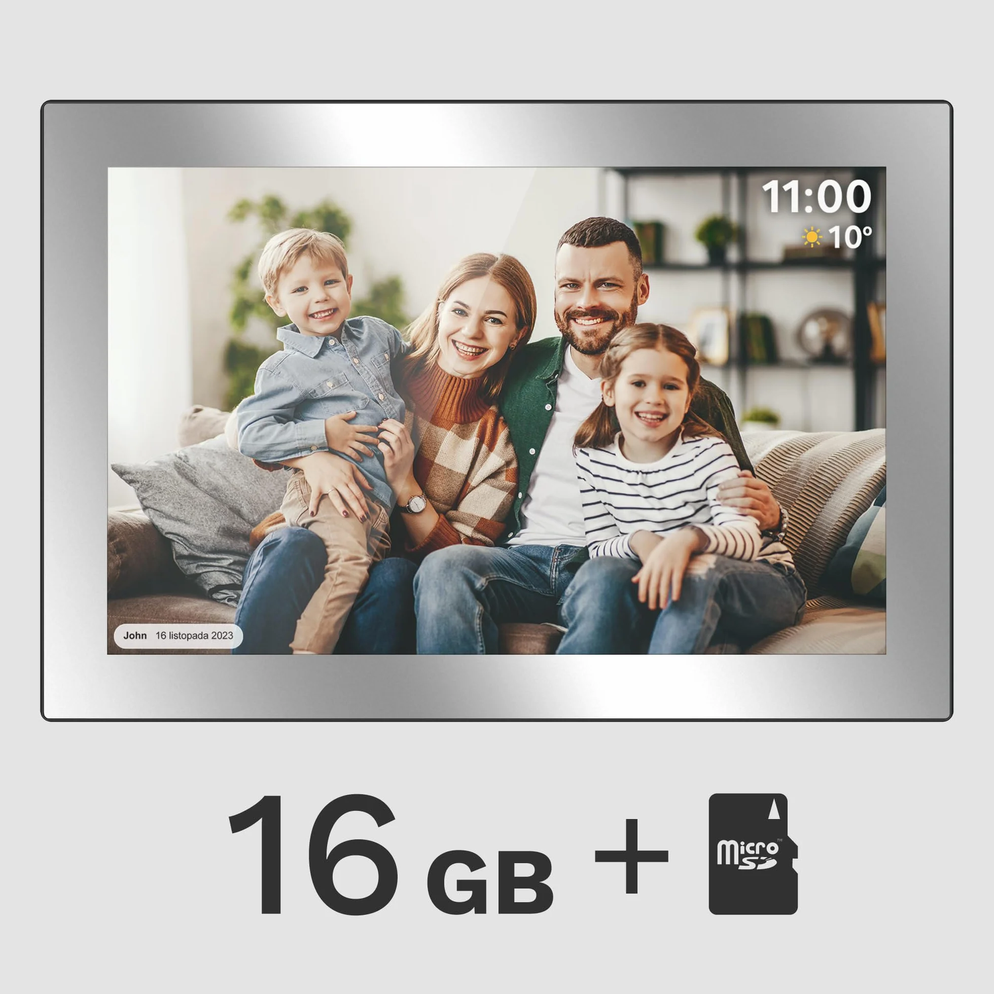 Krüger&Matz Cyfrowa Ramka na Zdjęcia FRAMEO 1280 x 800 px 10,1" Wi-Fi MicroSD Odtwarzanie Klipów Wideo Timer Pogoda Lustrzana Ramka KM1101