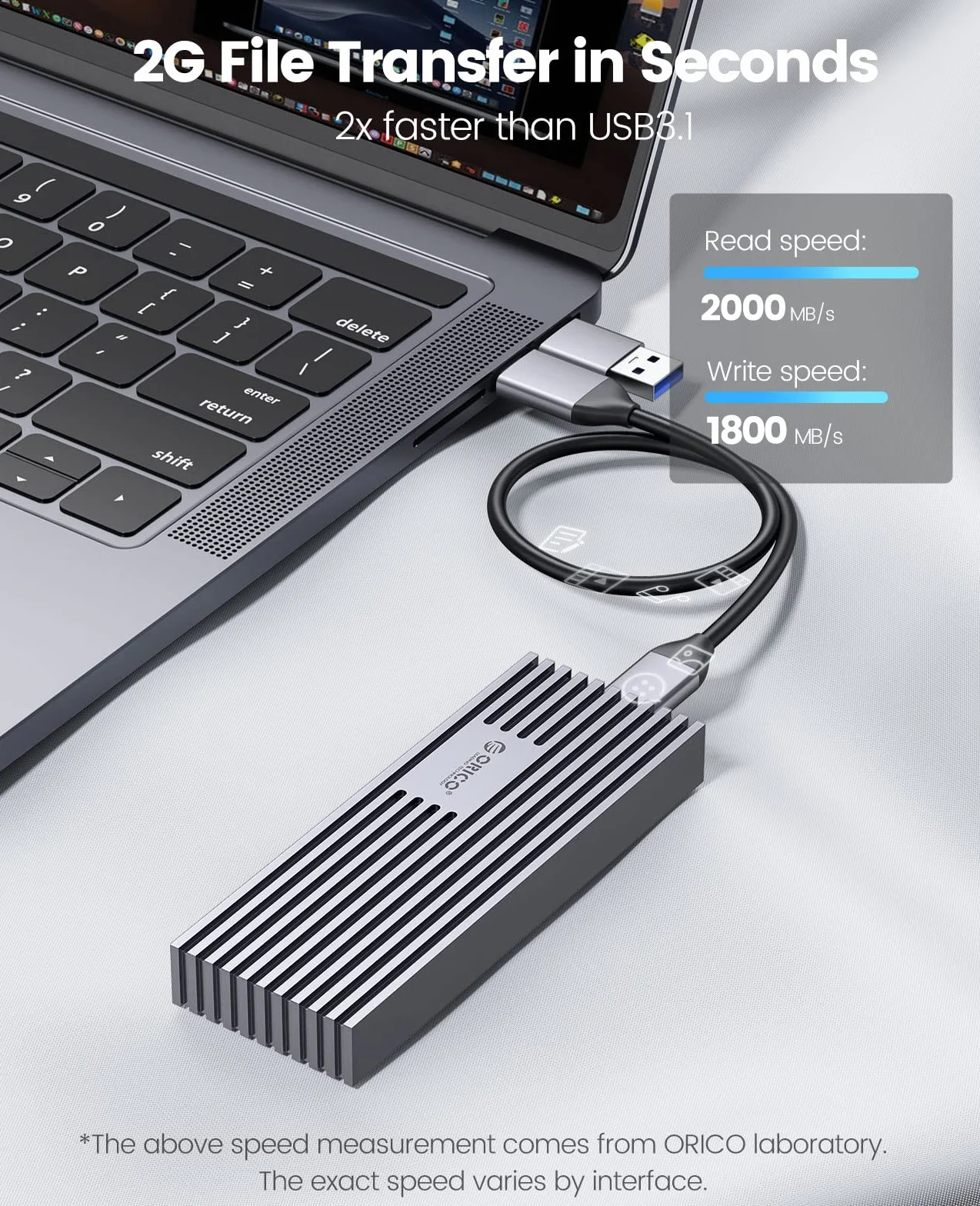 ORICO M.2 NVMe SSD obudowa USB3.2 Gen2x2 20 Gbps USB-C PCIe adapter NVMe M-Key/M+B Key 2230/2242/2260/2280 aluminium Heatsink UASP Trim 4 TB M233GY