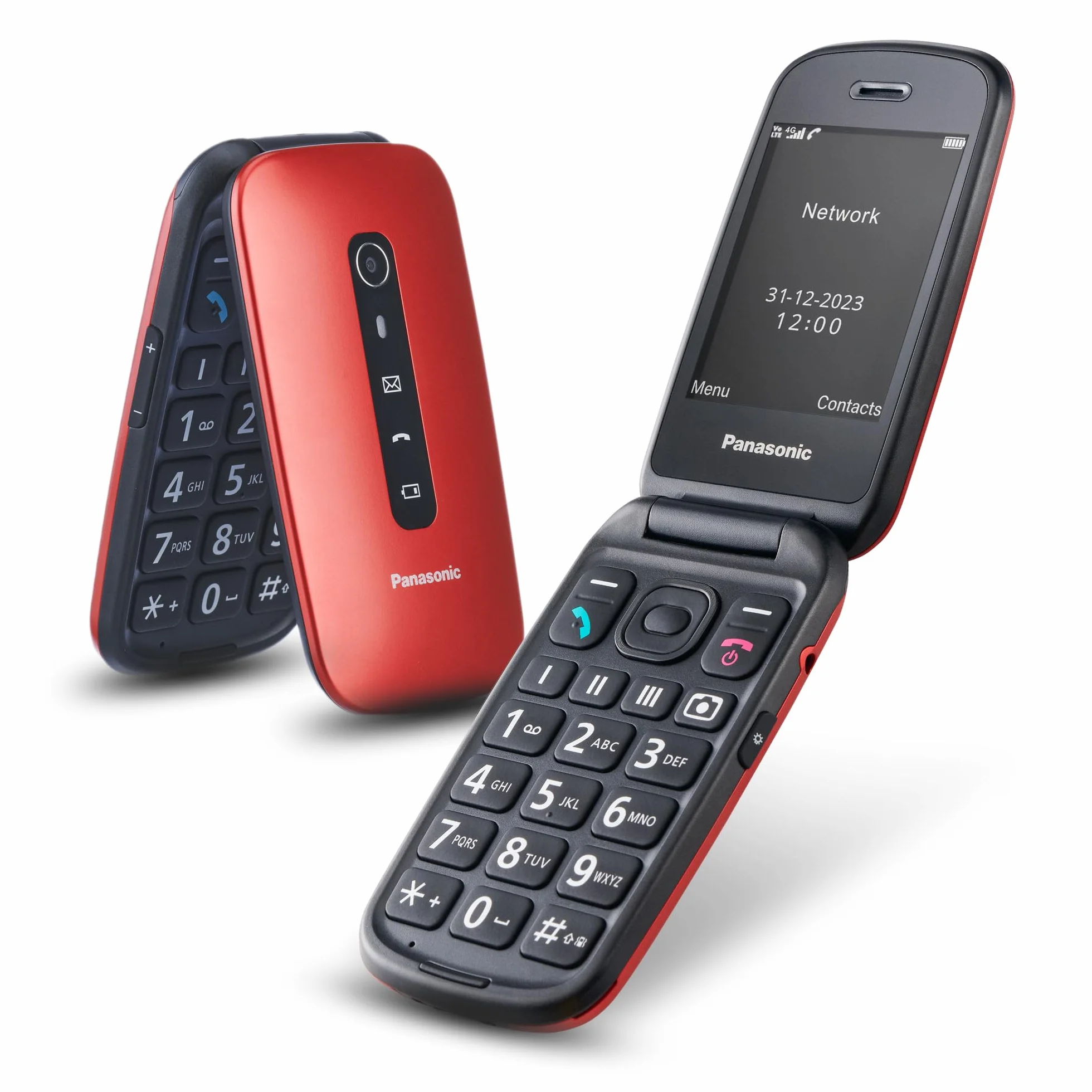 Panasonic KX-TU550 Telefon dla seniora z klapką, duży ekran 2,8", czerwony