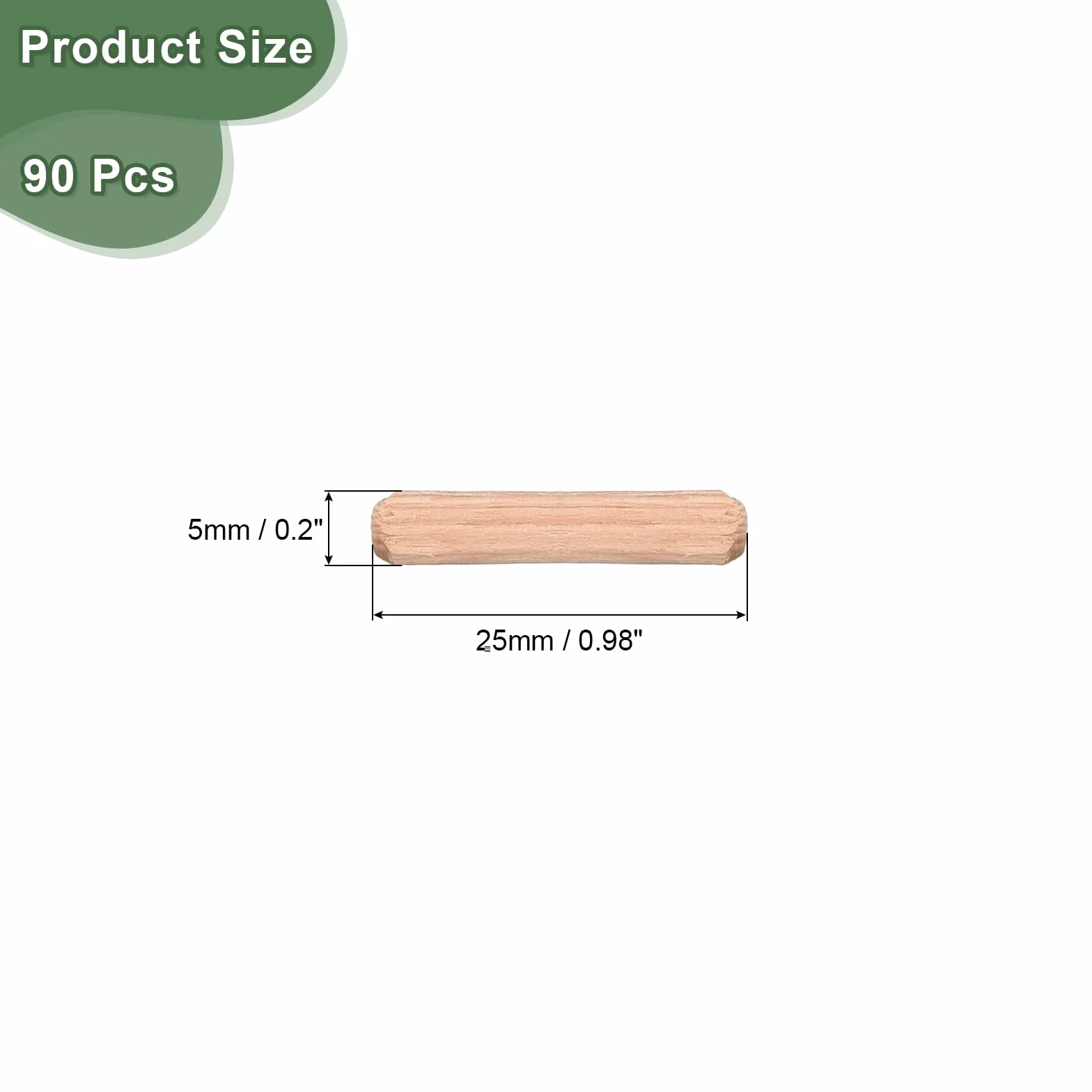QUARKZMAN 90 szt. kołków drewnianych 5 x 25 mm (0,2 x 0,98) rowkowane końce kołki do drewna suszone twarde drewno do obróbki drewna regał meblowy