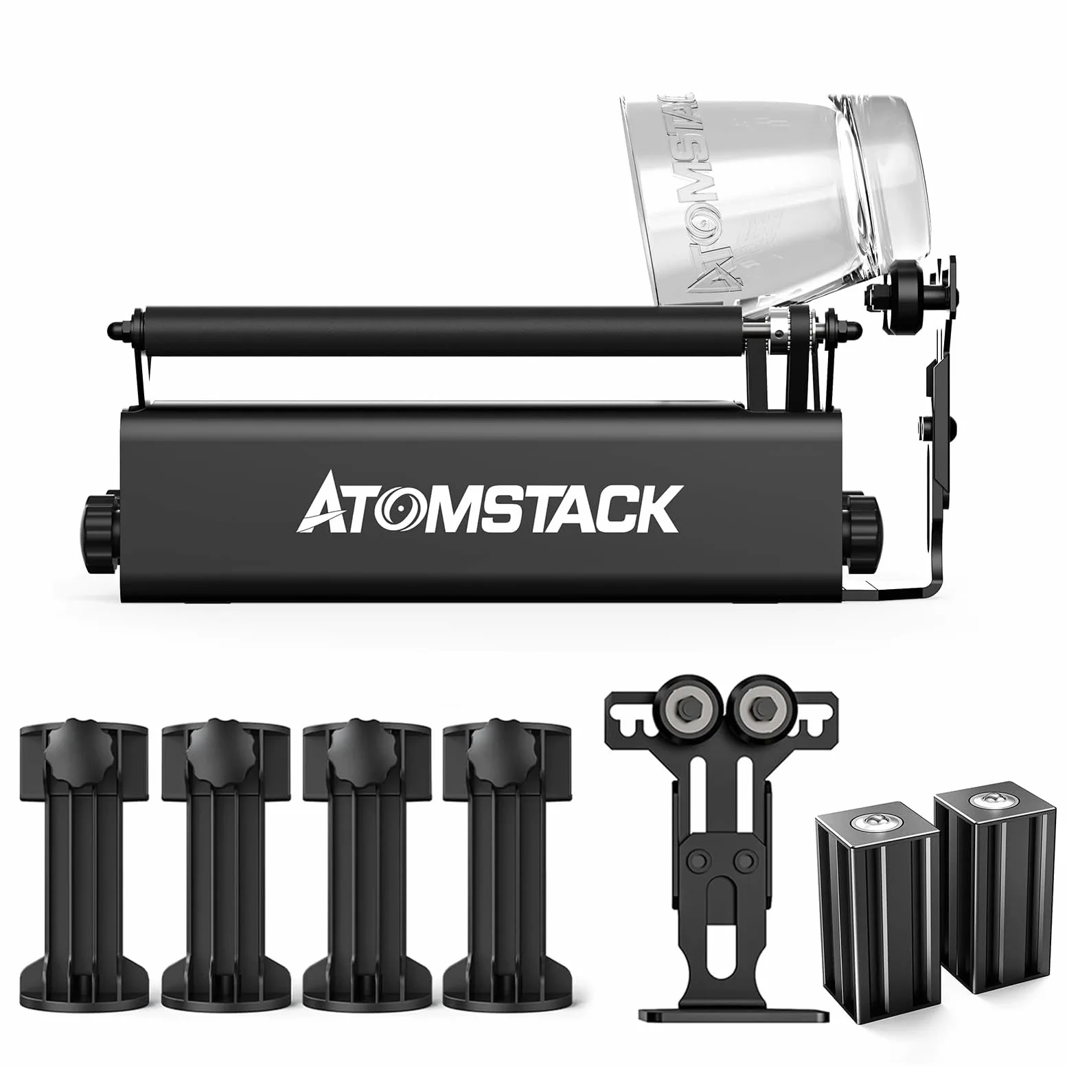 ATOMSTACK R3 PRO laserowy wałek rotacyjny, grawerowanie laserowe, rolki obrotowe osi Y, z możliwością obrotu o 360° do grawerowania obiektów cylindrycznych (4 dodatkowe kolumny podnoszące, 2 wałki
