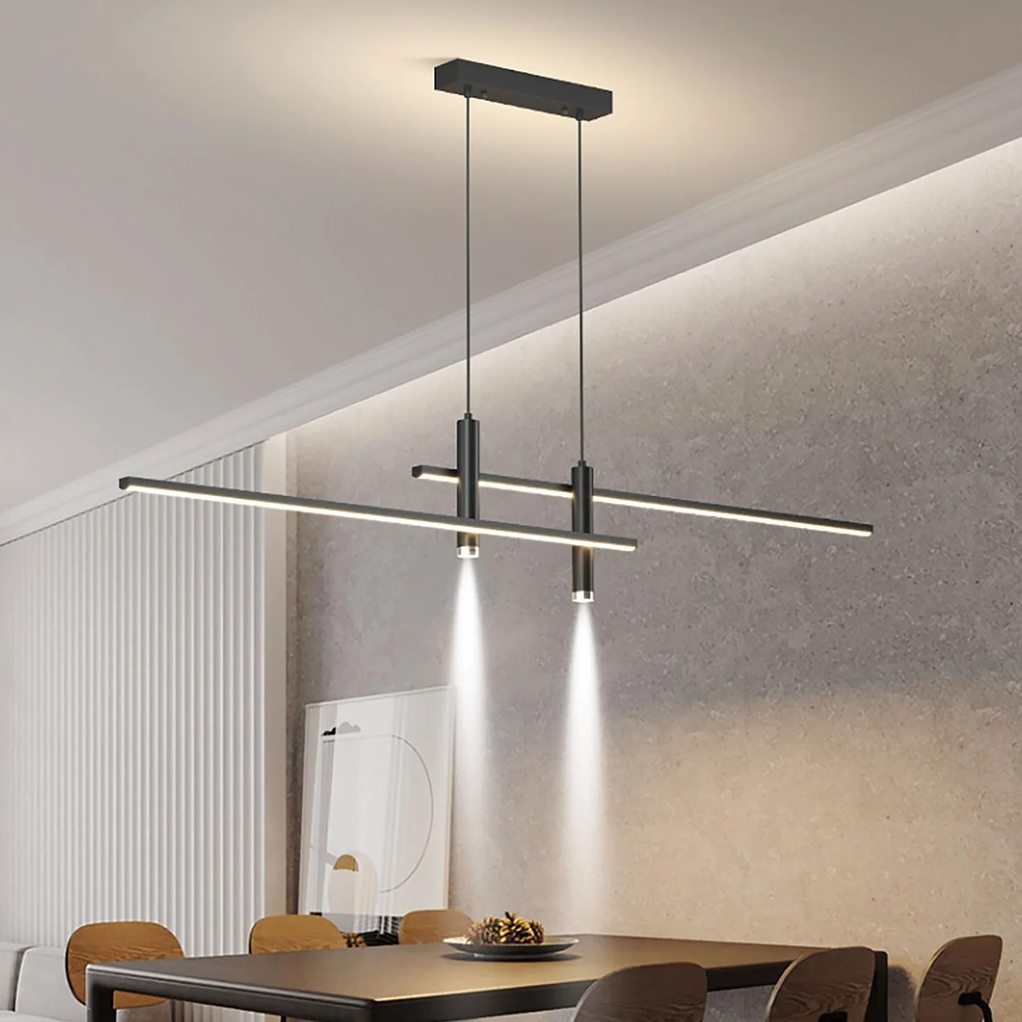 Nowoczesna lampa wisząca LED do jadalni, salonu, z pilotem zdalnego sterowania, ściemniana, do restauracji, kuchni, baru, jadalni (kolor: czarny, rozmiar: 90c