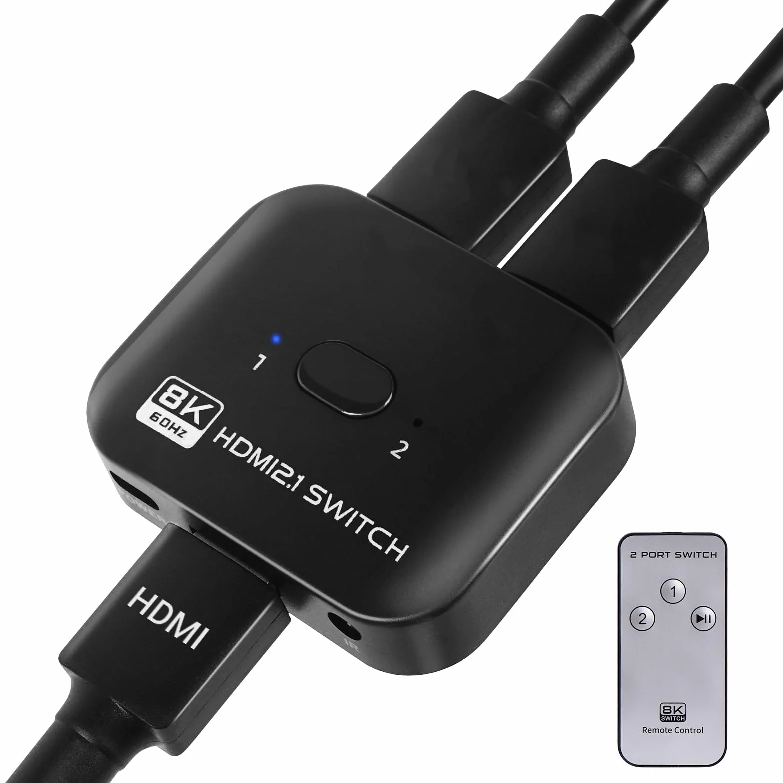 Przełącznik HDMI 8K 60Hz 4K 120Hz 2 w 1 rozdzielacz HDMI 1 w 2 z kablem zasilającym