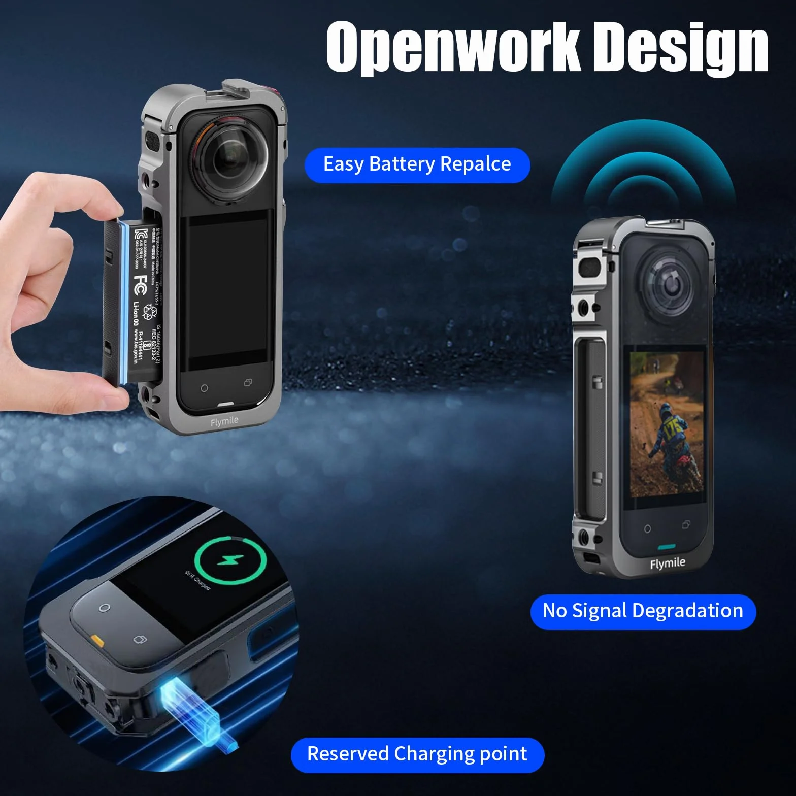 Aluminiowa rama ochronna Insta360 X5 z silikonową osłoną obiektywu, otwór 1/4", zimny but
