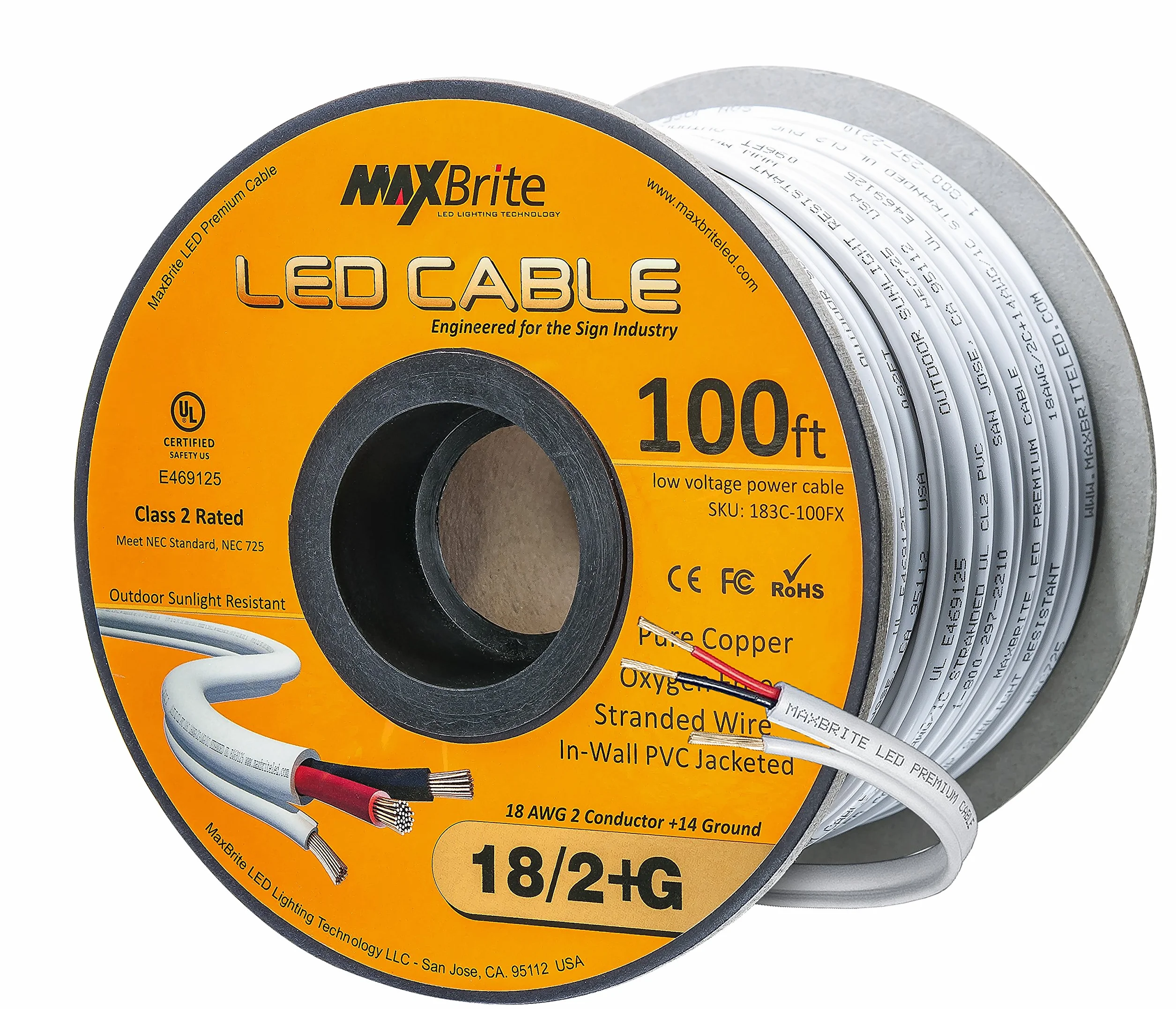 Kabel LED niskiego napięcia 18AWG, 3 przewody, oceniany na zewnątrz, osłonowy przewód głośnikowy UL/cUL klasa 2, odporny na światło słoneczne (30 m)