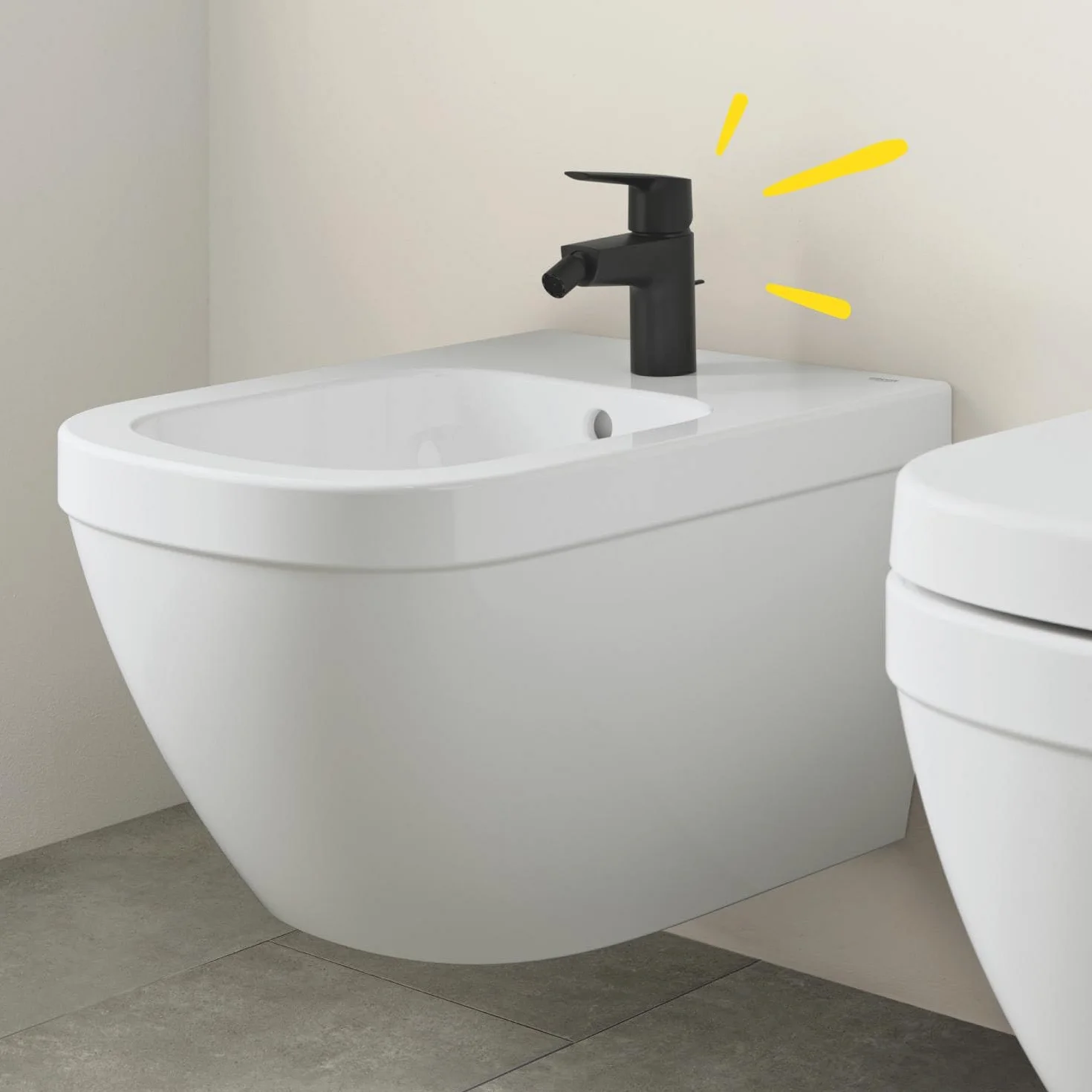 GROHE Start QuickFix 325602432 mikser do bidetów z wyskakującym zestawem odpadów (przegub kulowy, oszczędzający wodę napowietrzacz 5,7 l/min, wkład ceramiczny 28 mm, ogony 3/20.3 cm, łatwy montaż za