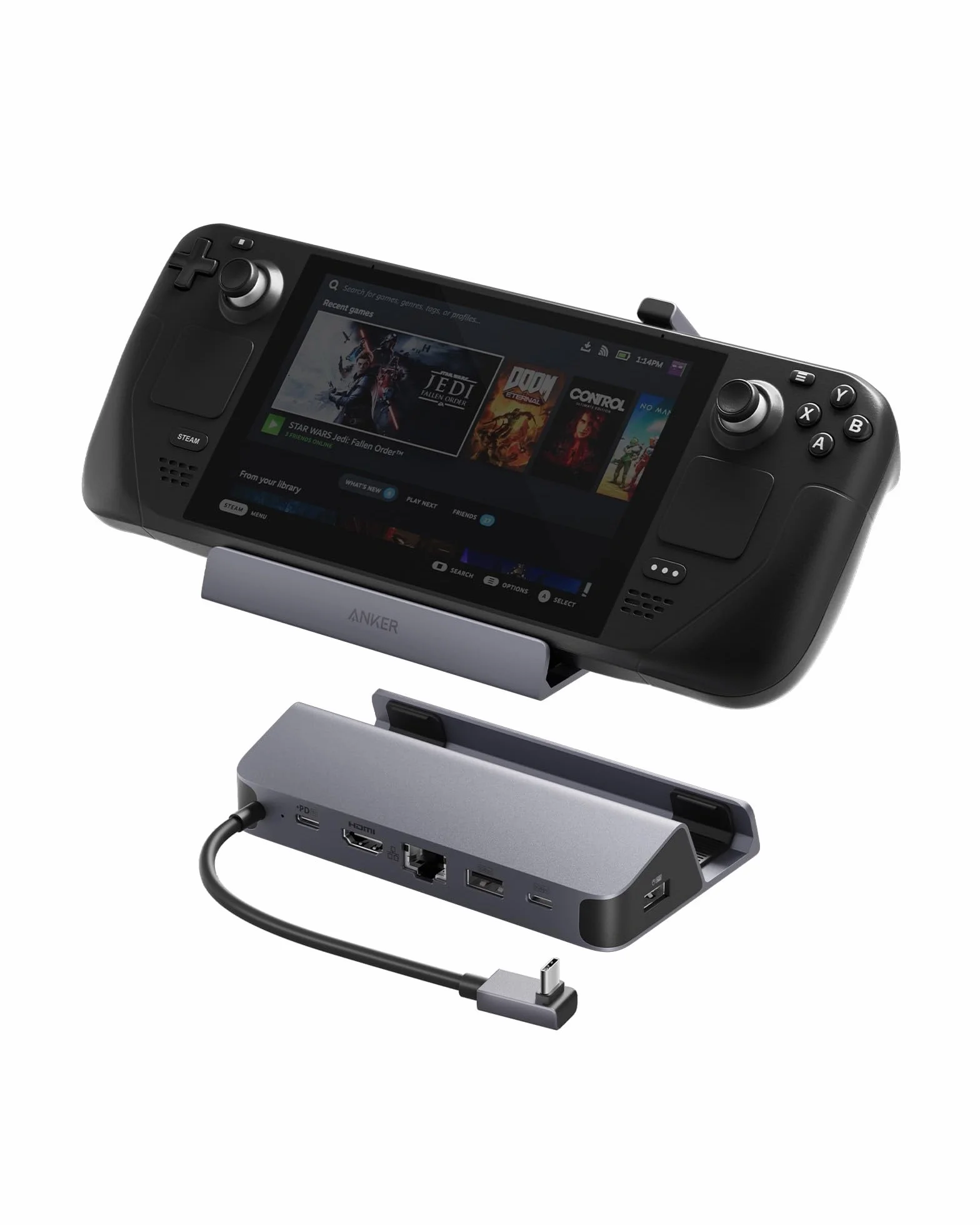 Stacja ładująca Anker do Steam Deck/ROG Ally, stacja ładująca 6 w 1, koncentrator USB-C z HDMI 4K @60Hz, Ethernet 1 Gbps, 2 porty USB-A i 1 port USB-C, szybkie ładowanie 100 W i nie tylko.