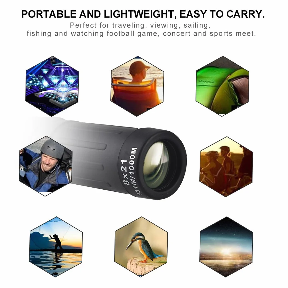 8 x 21 monokularowy zoom Waterpro, lornetka monokularowa teleskopowa, gogle, lornetka, gogle