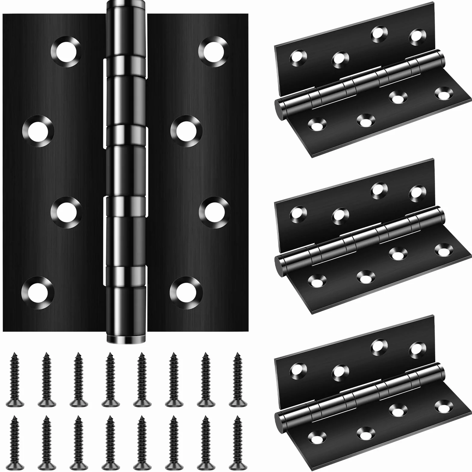4 zawiasy do dużych obciążeń 100 × 76 × 13 mm, Bolatus zawiasy składane, czarne, z 8 otworami, zawiasy do drzwi z łożyskiem kulkowym, stal nierdzewna ze śrubami, zawiasy do masywnych drzwi, bramy