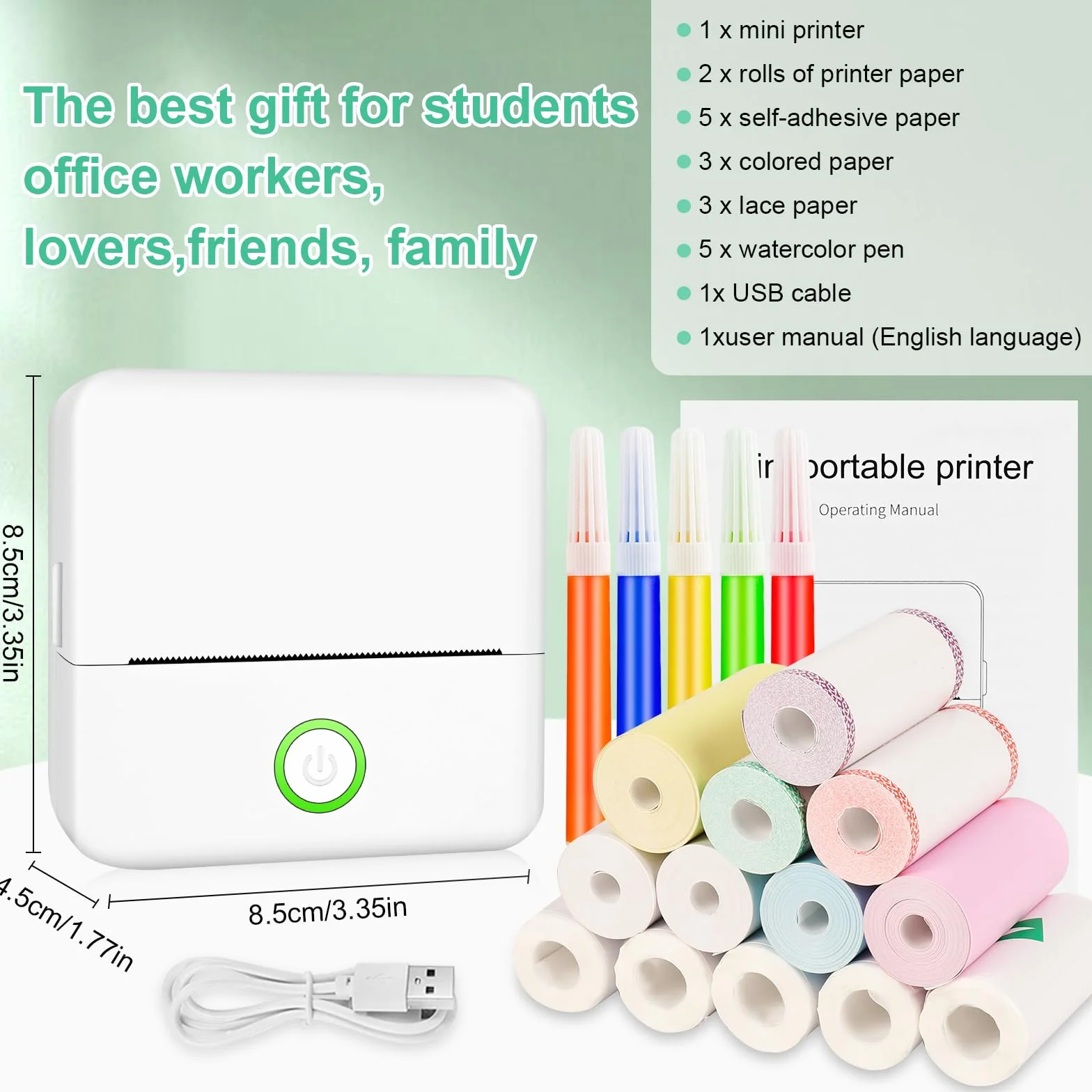 GuKKK Mini drukarka fotograficzna bezprzewodowa termiczna Bluetooth 13 rolek papieru 5 kredek