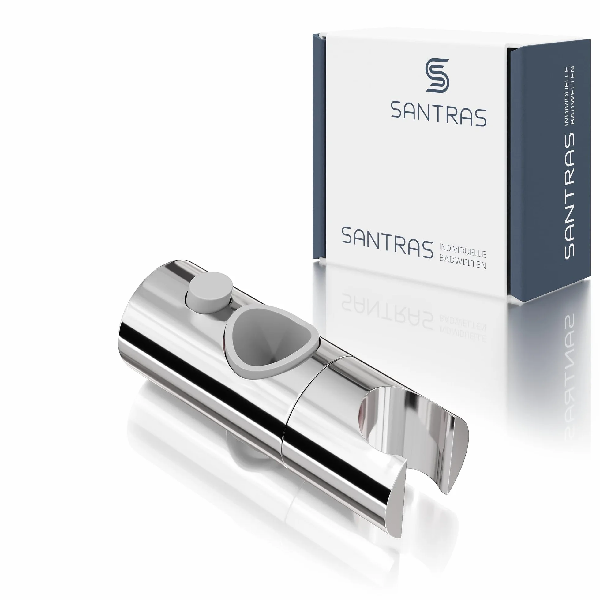 SANTRAS® Uniwersalny ślizgacz jako uchwyt na główkę prysznicową (ø 25 mm) w kolorze chromu - chromowany uchwyt na główkę prysznicową w łazience, obracany o 360°, wykonany z tworzywa sztucznego