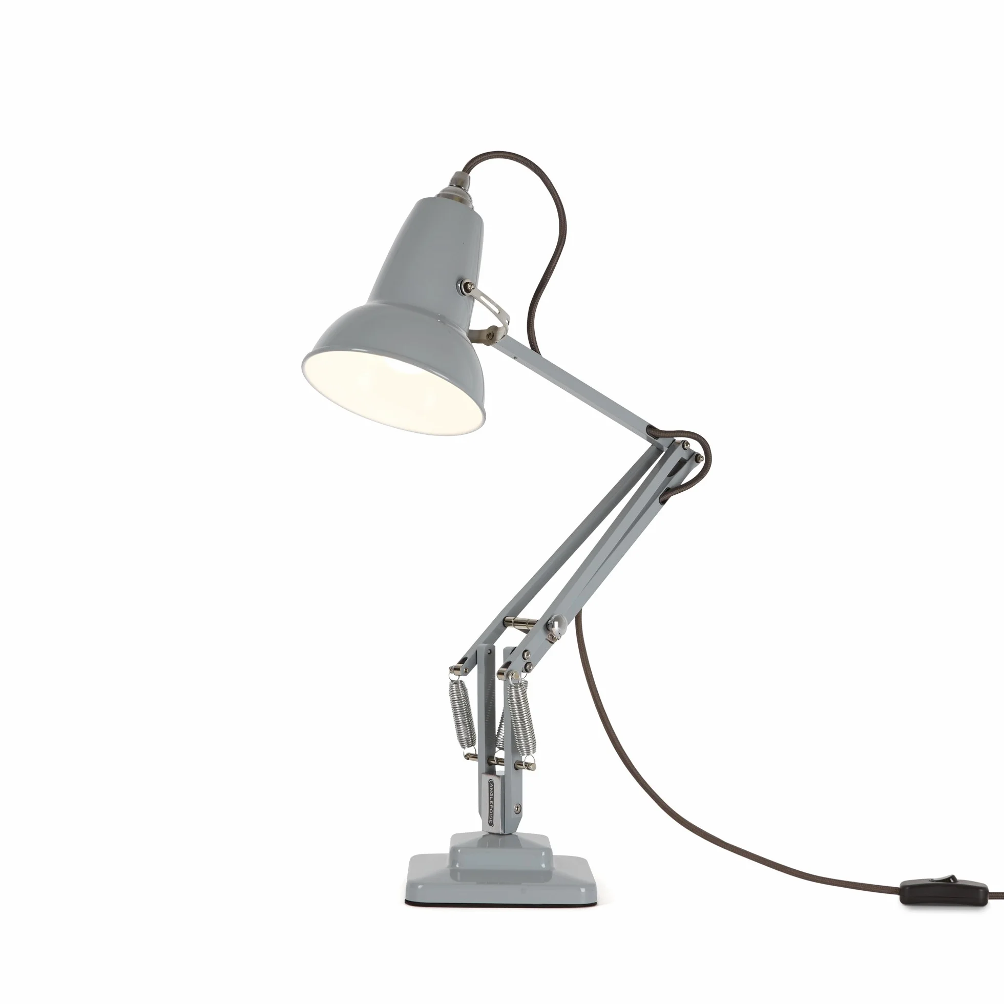 ANGLEPOISE Oryginalna mini lampa stołowa 1227, Gołąb szara, idealna lampa biurkowa lub nocna, elastyczne ramię, błyszczące wykończenie farbą ze stalowym kloszem, żeliwna podstawa ze stalową osłoną