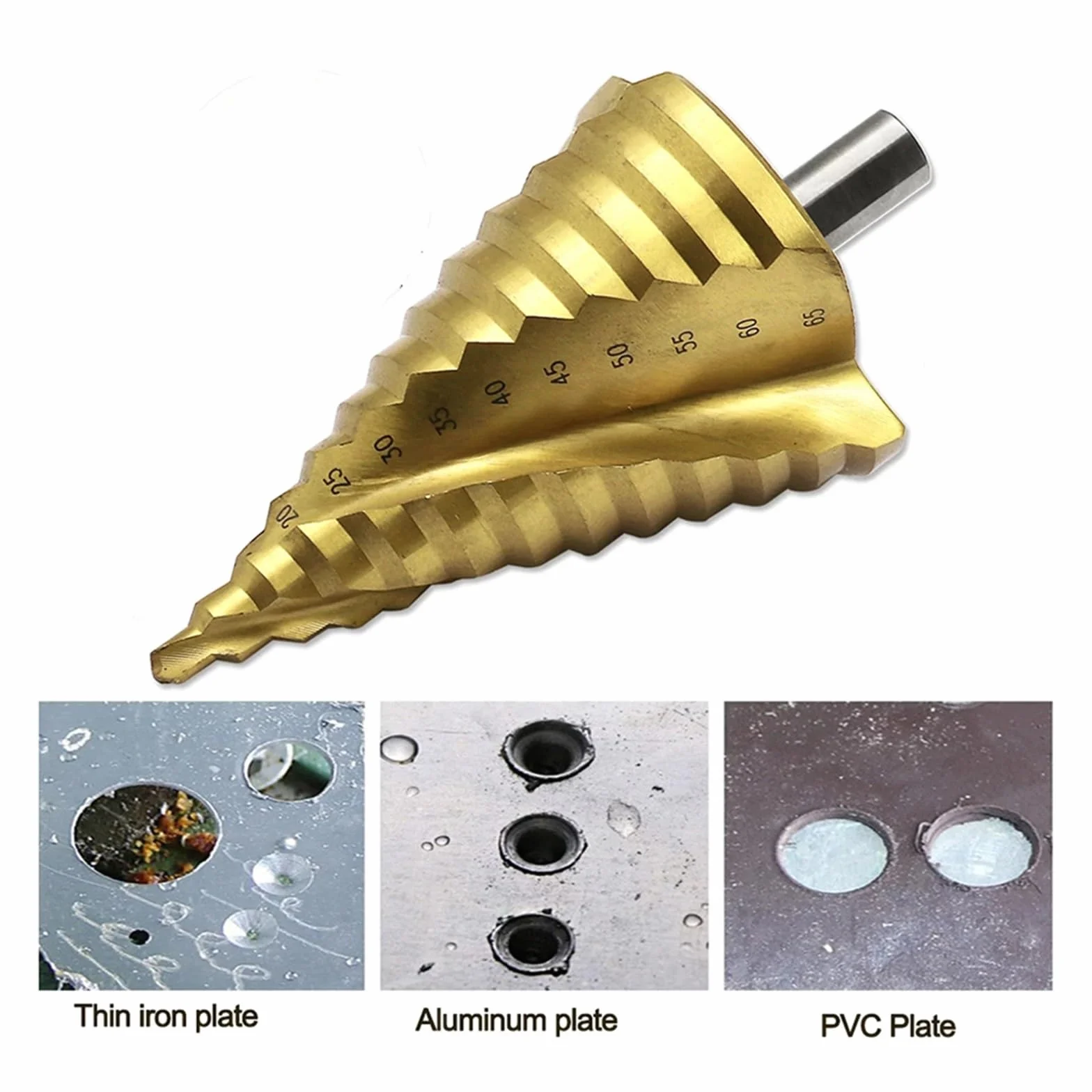 6-65mm wiertło stopniowe Bit spiralny rowek Pagoda Hole Cutter metalowe wiertło stożkowe Bit trójkątny chwyt otwieracz do otworów pokryty tytanem HSS