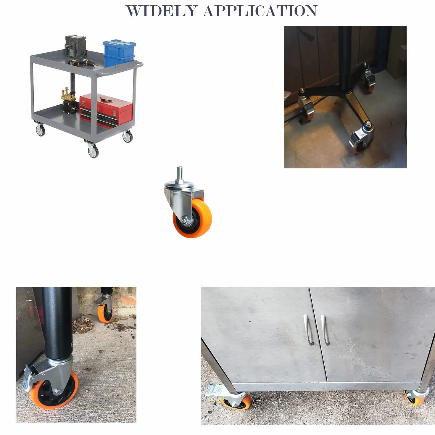 Wytrzymałe, obrotowe koła, 3-calowe żółte kółka z trzpieniem metrycznym M12-1,75x25 mm, podwójne hamulce, kółka bezpieczne do 1200 funtów/zestaw do przemysłu i mebli, zestaw 4 szt.