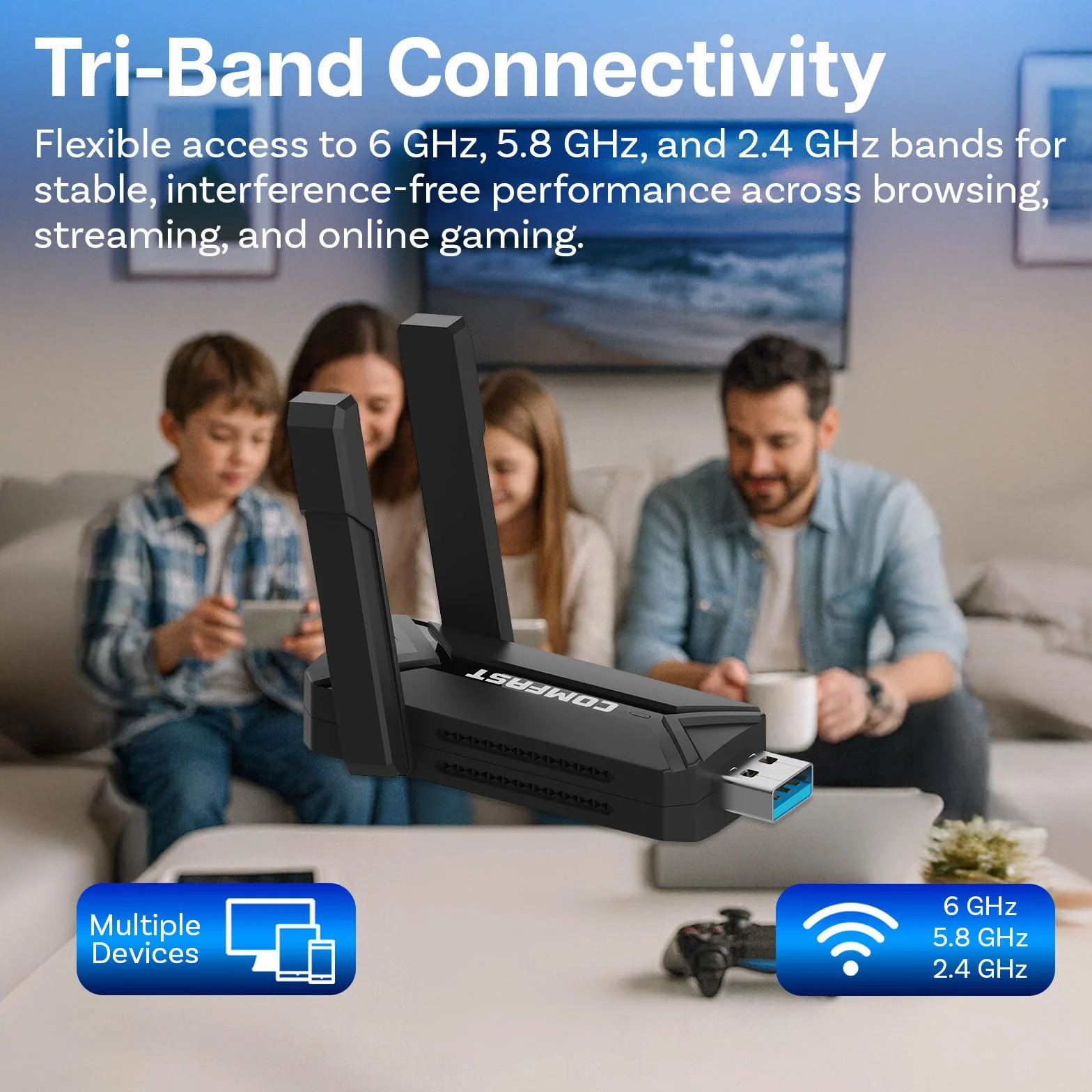 MMOBIEL Wifi 7 Adapter USB BE6500 Tri-Band 6452 Mbps z USB 3.0 WPA3 4K-QAM Do PC Laptopów