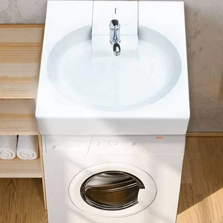 Standardowa umywalka oszczędzająca miejsce w pralce GPM DUŻA - kompaktowy syfon schodkowy z tyłu - 63 x 60 cm prześwit pod umywalką