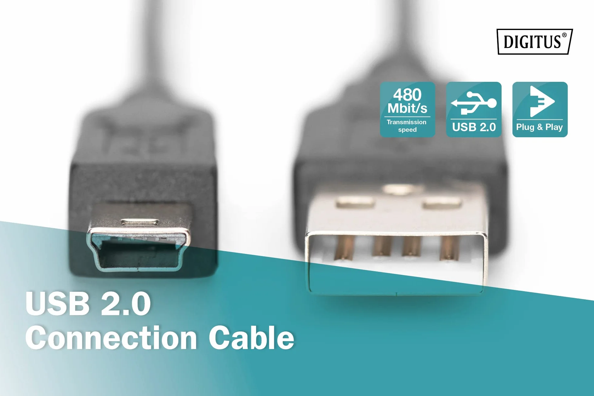 DIGITUS Kabel USB 2.0 1 m USB A do Mini B 5 pinów 480 Mb/s Czarny