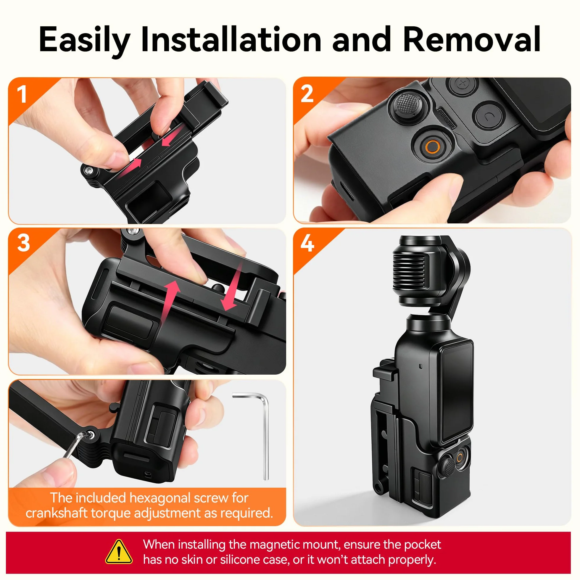 AMAZEAR Magnetyczny Uchwyt Montażowy dla DJI Osmo Pocket 4/3, Adapter Rozszerzający, Uchwyt z Przyssawką, 180° Regulowany, Czarny