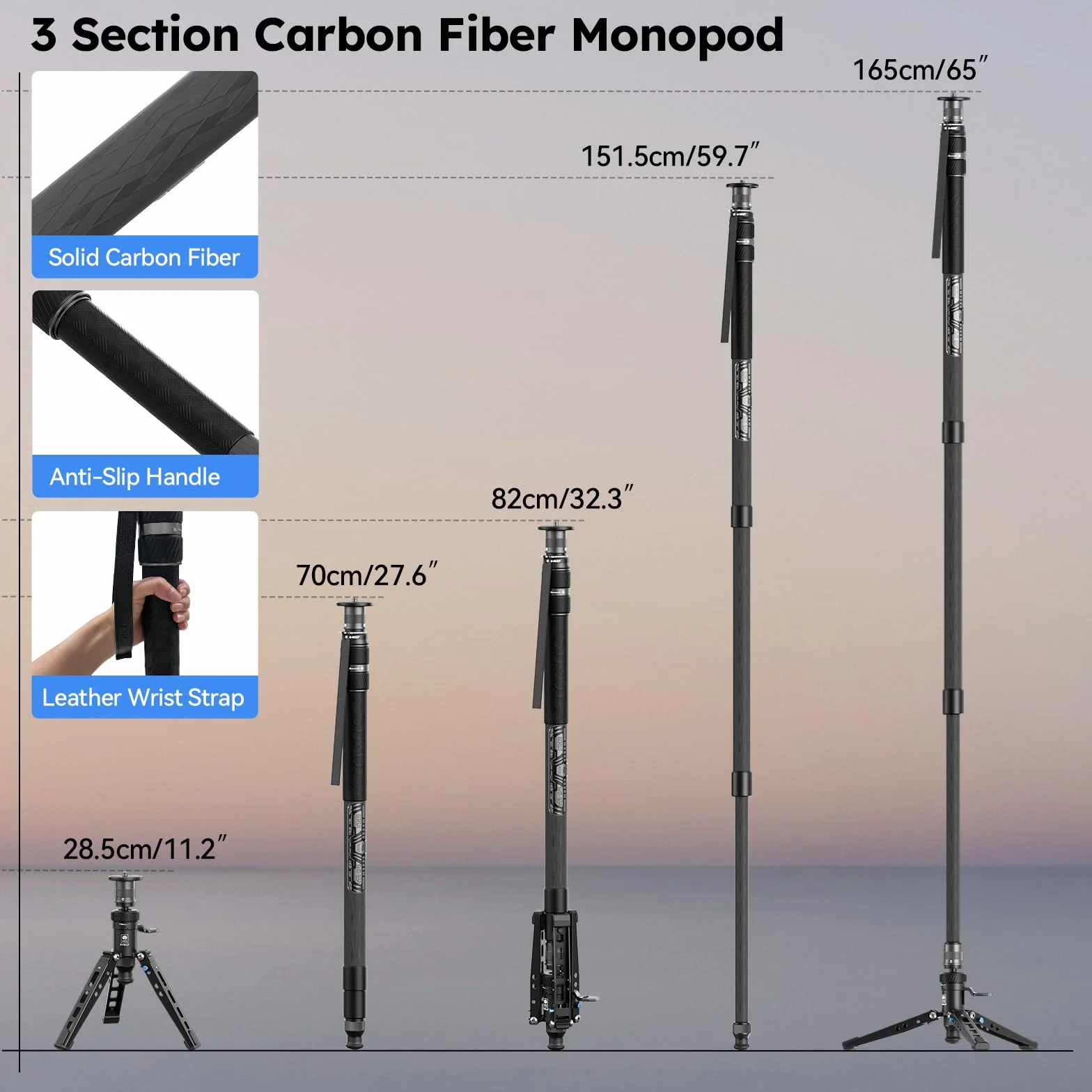SIRUI Monopod z włókna węglowego 165 cm z pedałem, szybki monopod podróżny