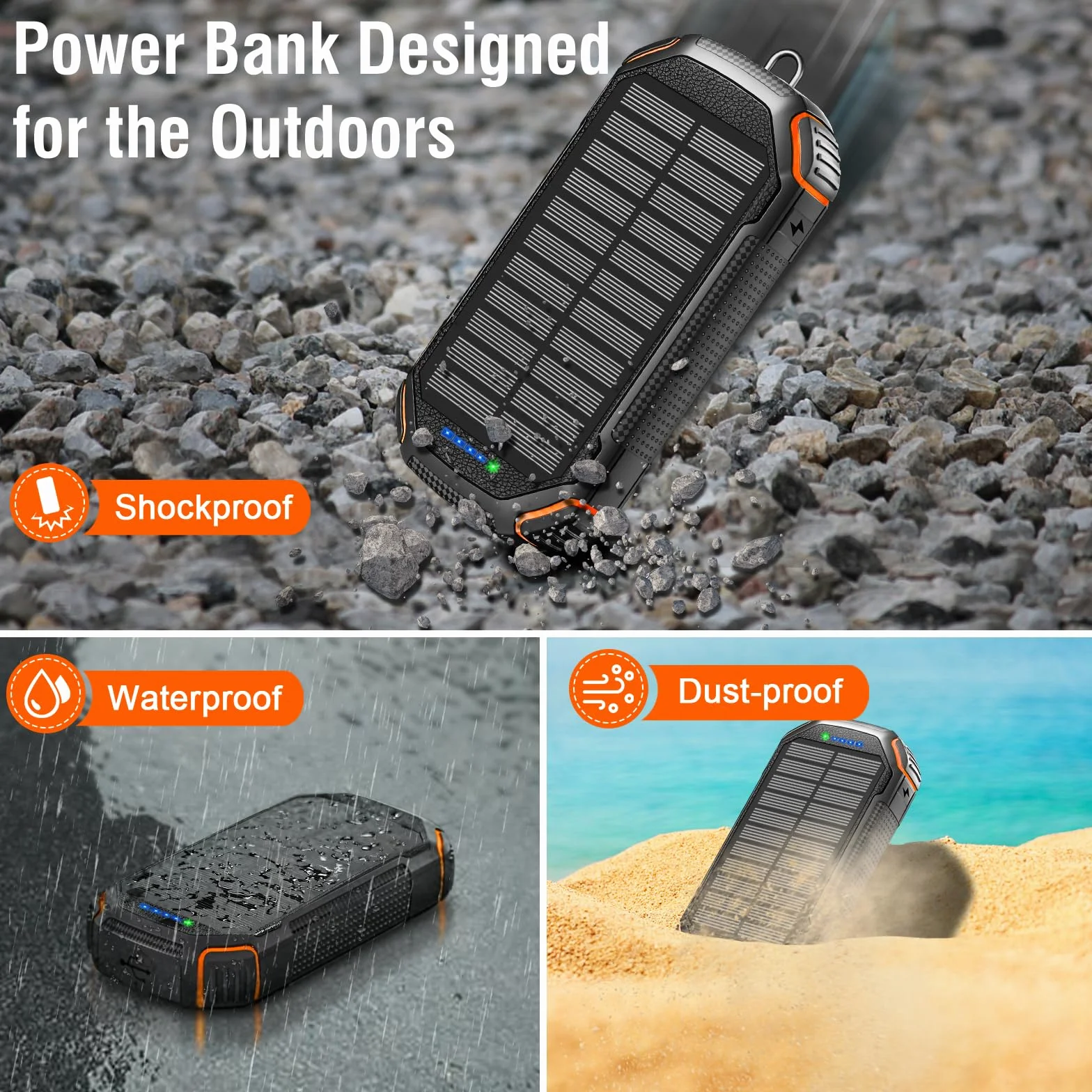 Power Bank Solar 26800 mAh USB-C 15 W Szybkie Ładowanie 4 Wyjścia Latarka