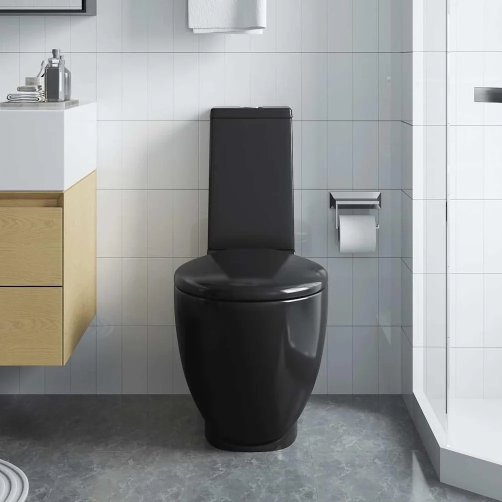 HUAKEHOM Ceramiczna toaleta, łazienka, toaleta, umywalka, poziomy, podwójny odpływ, kolor czarny