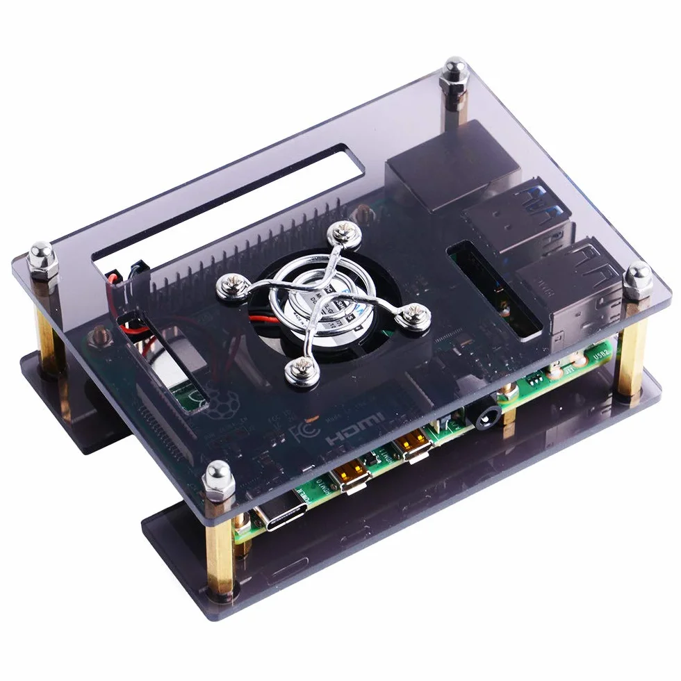 GeeekPi Akrylowa obudowa do Raspberry Pi 4/3 z wentylatorem, brązowa