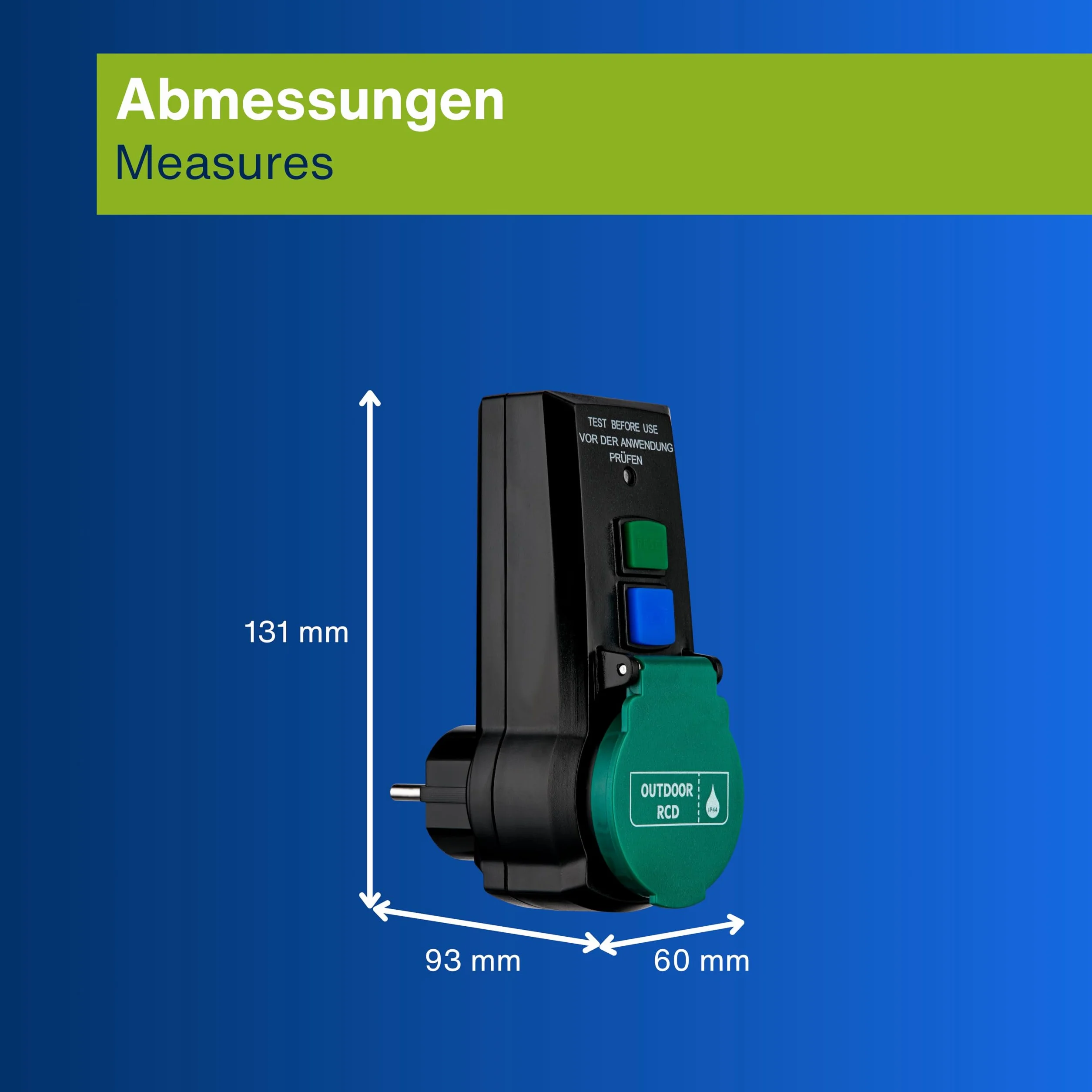 REV Gniazdo DI, wyłącznik automatyczny, adapter gniazdka, IP44, czas wyzwalania 30 ms, 3600 W, czarny