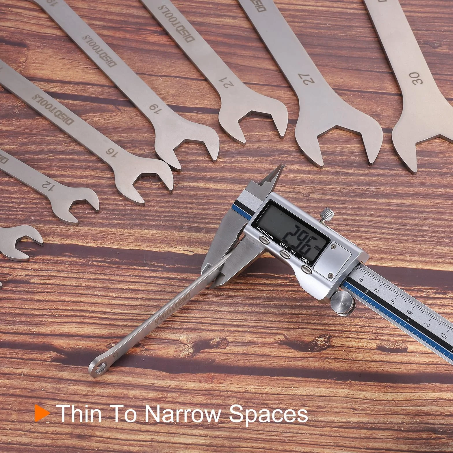 QUARKZMAN 2 sztuki cienkich kluczy kombinowanych metrycznych 21 mm Torx-EndBox 15 stopni offset otwarty koniec stal nierdzewna, odcień srebrny