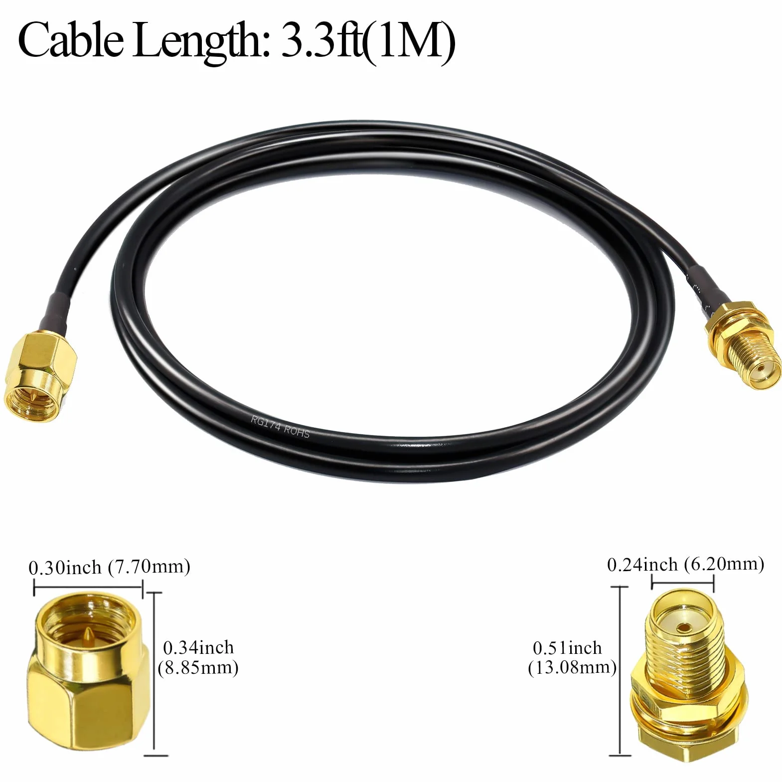 TUOLNK RG174 SMA kabel koncentryczny SMA męski na SMA żeński kabel koncentryczny RF 3,3 stopy (1 m) 3 szt. Adapter SMA Radio Ham, antena 3G 4G LTE, sprzęt SDR, ADS-B, GPS
