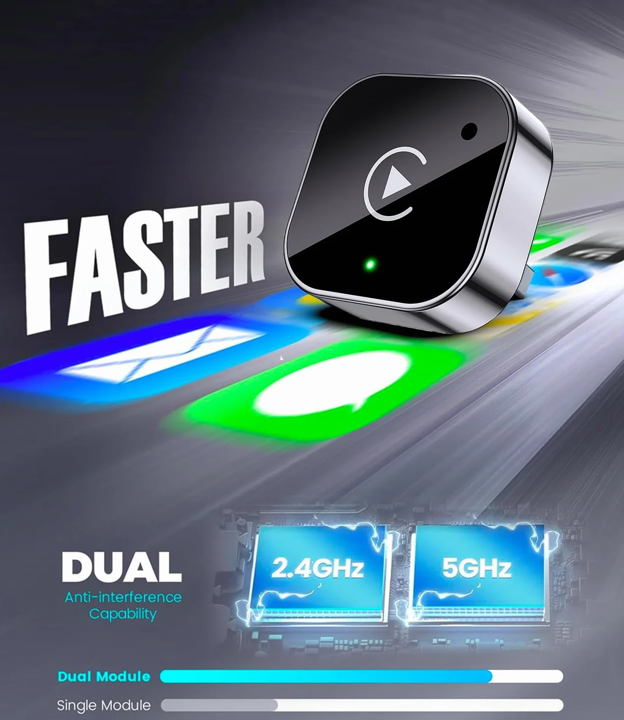 Bezprzewodowy adapter CarPlay 2025 Android samochodowy mini stabilny klucz sprzętowy iOS 10 Android 11 czarny