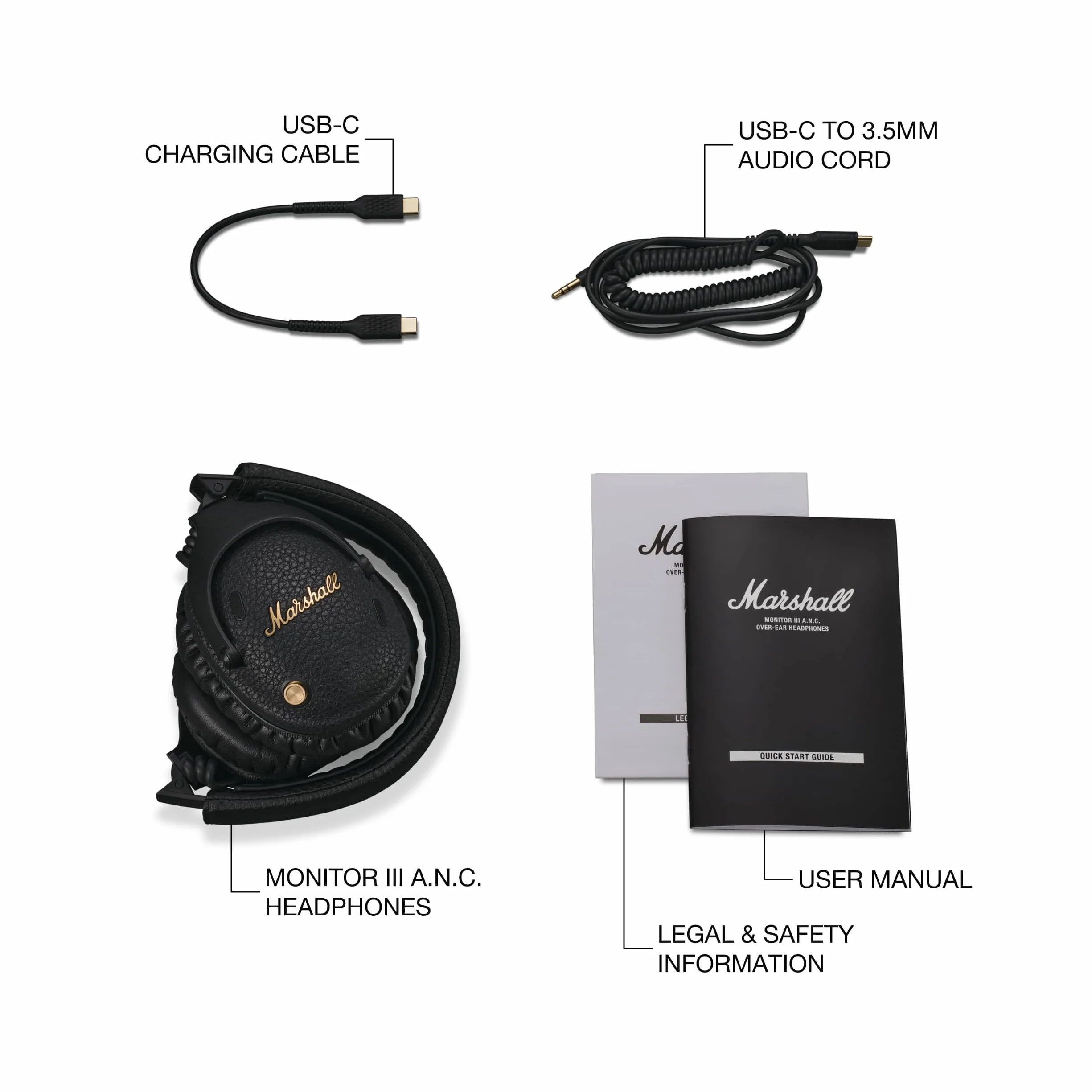 Marshall Monitor III ANC Bezprzewodowe słuchawki Bluetooth z aktywną redukcją szumów, czas odtwarzania 70 godzin - czarne