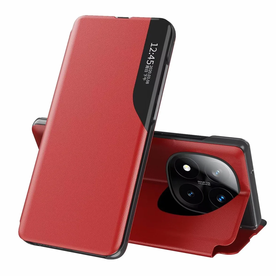 EASSGU Skórzane etui do Redmi Note 14 Pro + 5G / Redmi Note 14 ProPlus 5G (6,67" cala), z klapką, ze skóry PU, etui na telefon komórkowy, odporne na zarysowania, uderzenia, czerwone