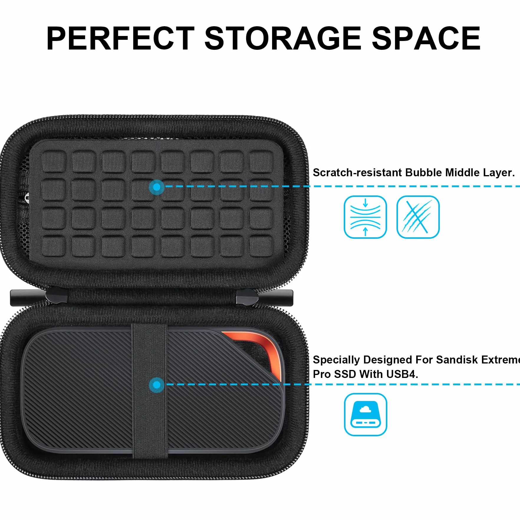 Lacdo Twarda Obudowa dla SanDisk Extreme Pro USB4 Portable SSD 2TB 4TB USB-C EVA Wodoodporna Torba Podróżna Czarny