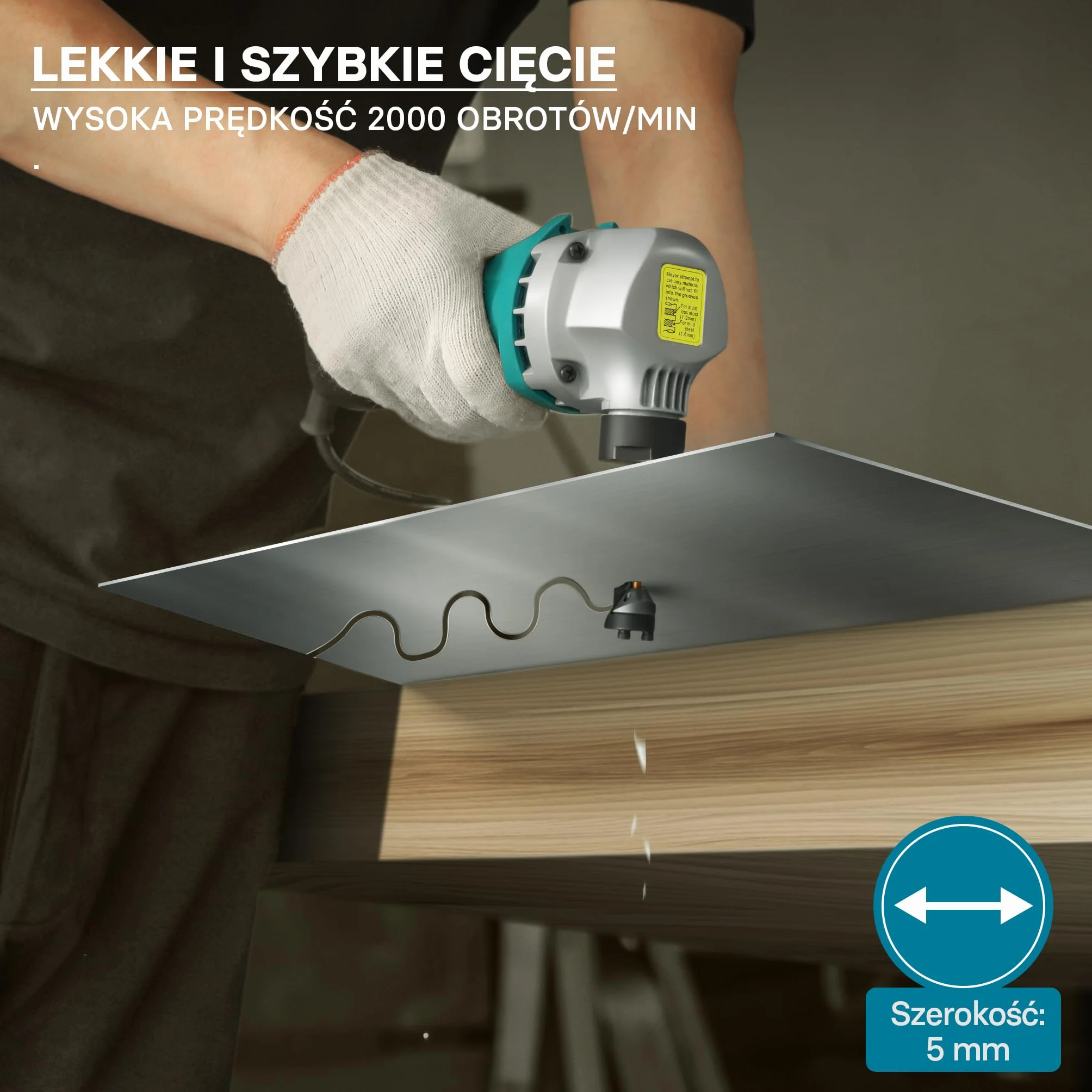 Wiltec Nożyce do blachy elektryczne 500 W, maks. głębokość cięcia 2,5 mm bez deformacji do blach prostych i falowanych, obrotowa głowica 360°