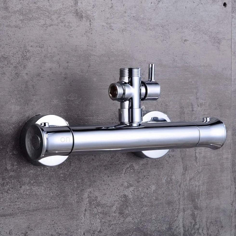 Bateria prysznicowa, termostat, bateria prysznicowa, bateria mieszakowa do prysznica, chrom, bateria z termostatem z przyciskiem bezpieczeństwa 38°C, rdzeń zaworu z pełnej miedzi