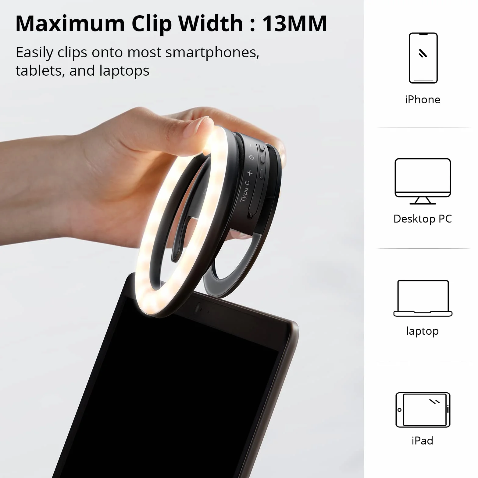 ATUMTEK Pierścień świetlny do telefonu Selfie Ring Light 40 LED z akumulatorem