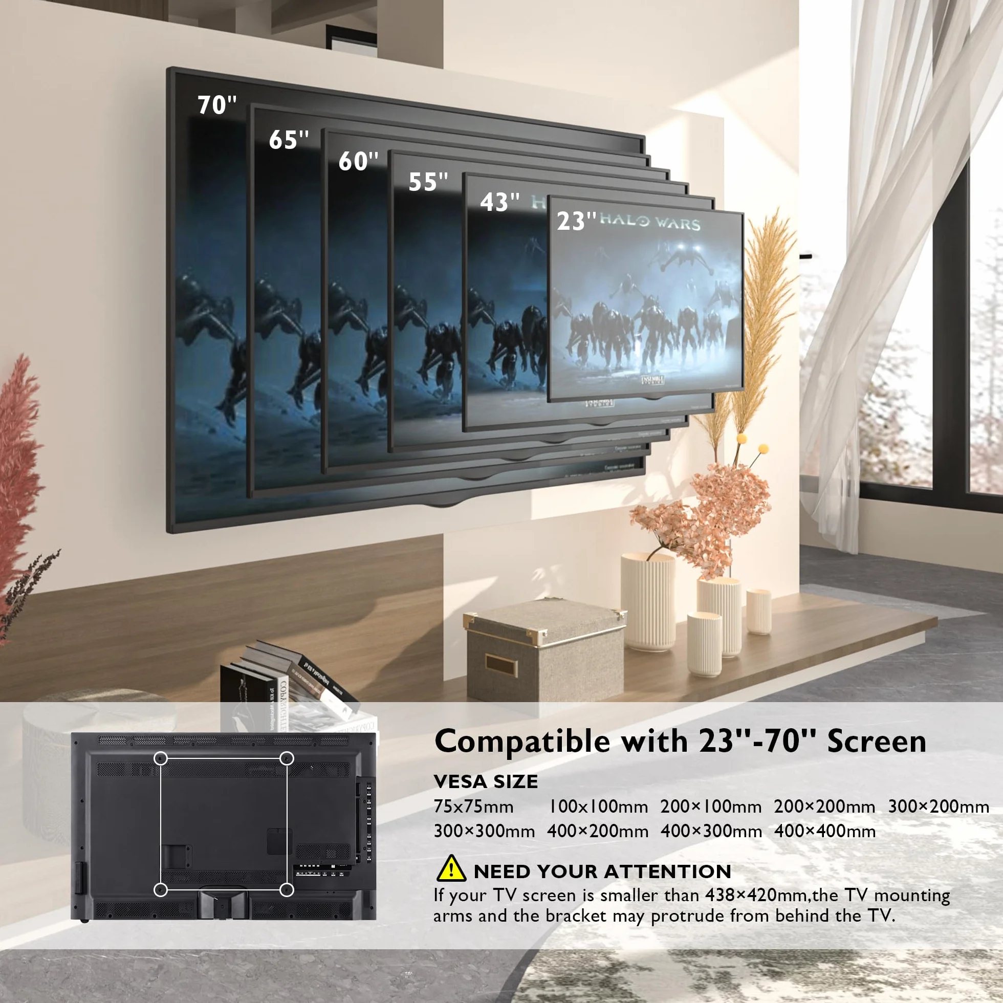 BONTEC Uchwyt Ścienny do Telewizora 23–70'' LED LCD OLED, Full Motion, VESA 400x400, 45 kg