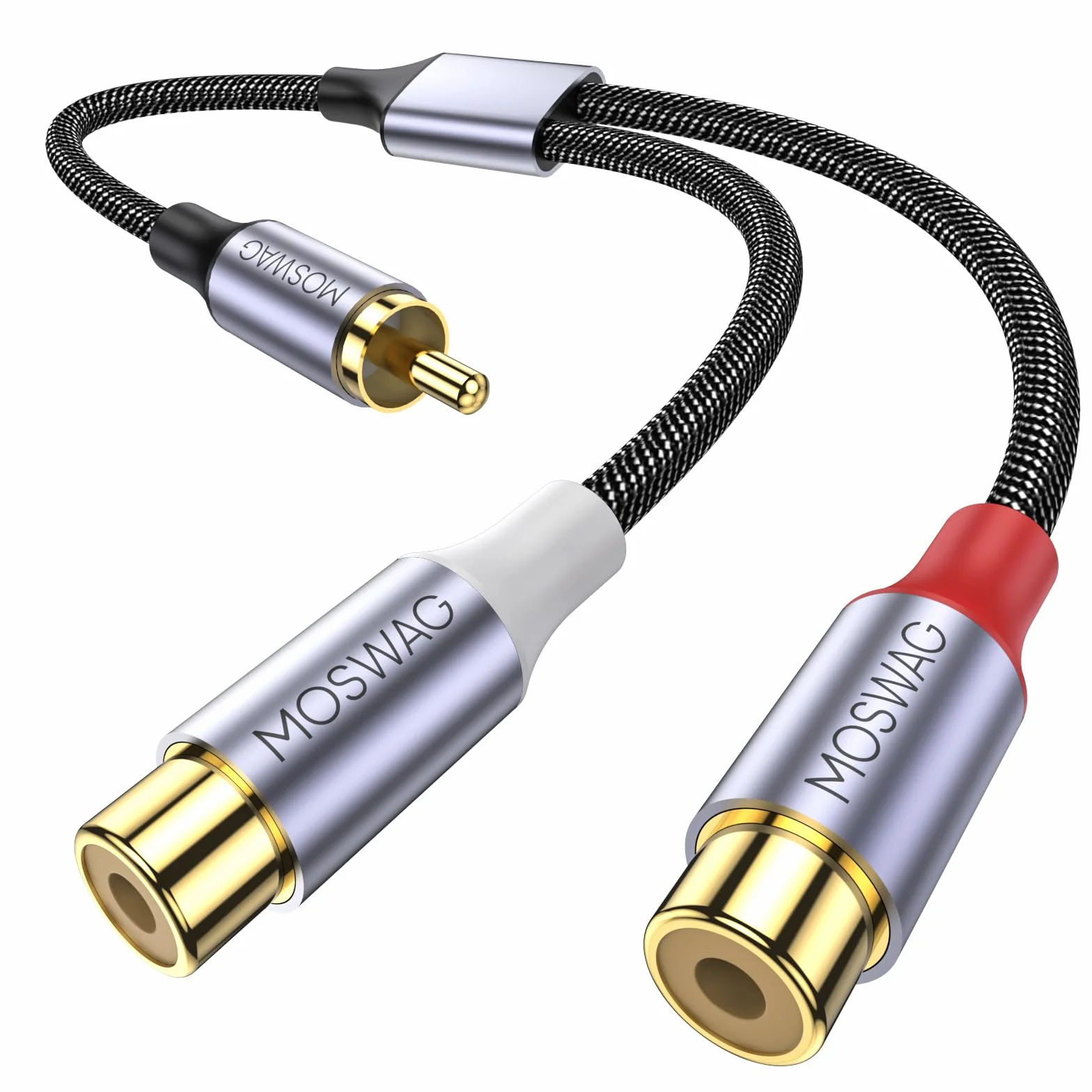 MOSWAG Rozdzielacz RCA 1 męski na 2 żeński, kabel Y audio wideo adapter