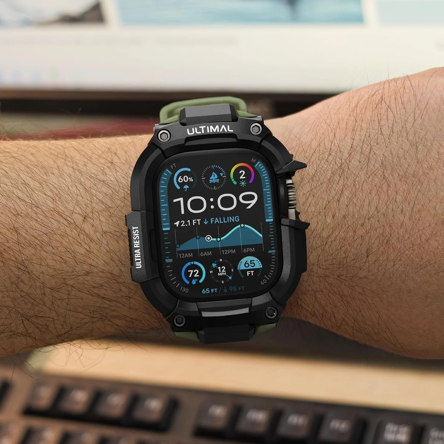 Etui ochronne ULTIMAL z paskiem do Apple Watch Ultra 49mm, wojskowy bumper, zielony