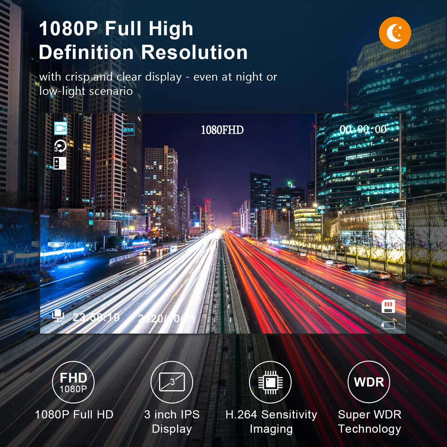 BOOGIIO 1080P FHD Car Driving Recorder 3'' IPS Screen 170° Wide Angle Kamera przednia z 32G SD Card