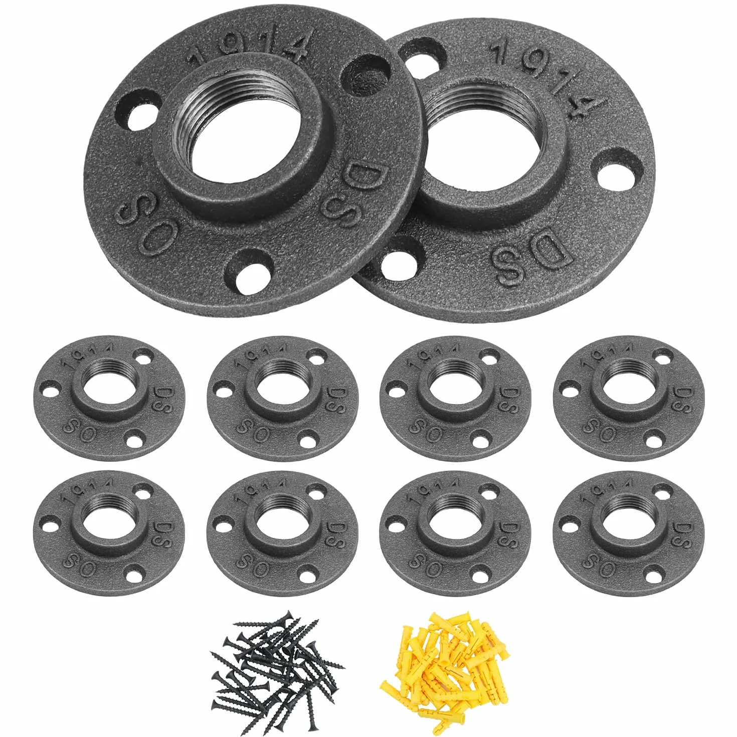 QWORK® 10 sztuk kołnierzy gwintowanych 3/4'' BSP z 3 otworami, z żeliwa ciągliwego, do samodzielnego wykonania, styl vintage, ze śrubami