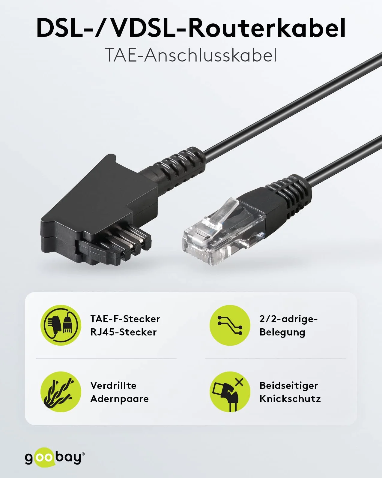 Goobay kabel TAE-F DSL VDSL 3 m czarny