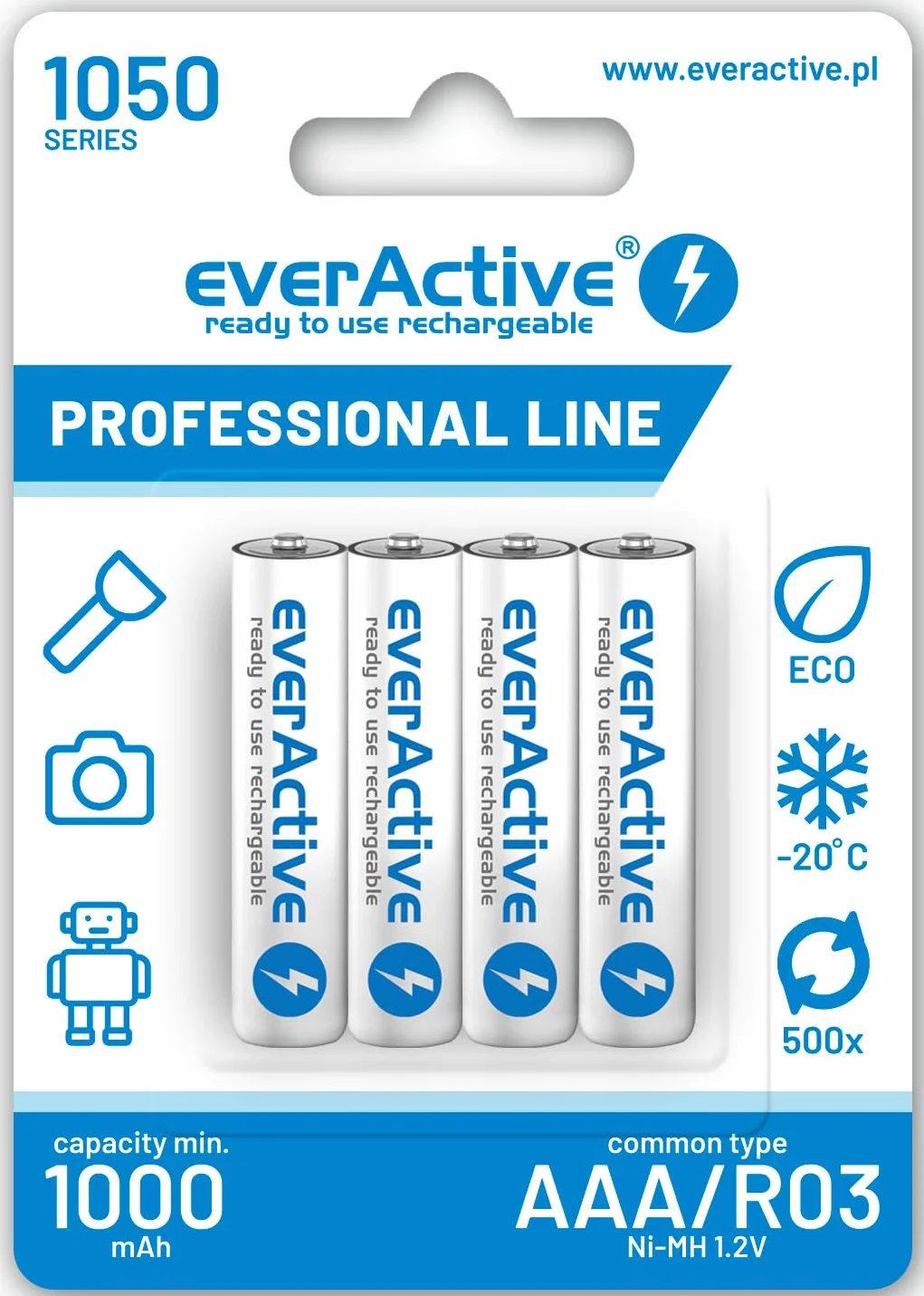 everActive Akumulator AAA 1050 mAh 4 sztuki Ni-MH Micro R03 1,2 V Professional Line