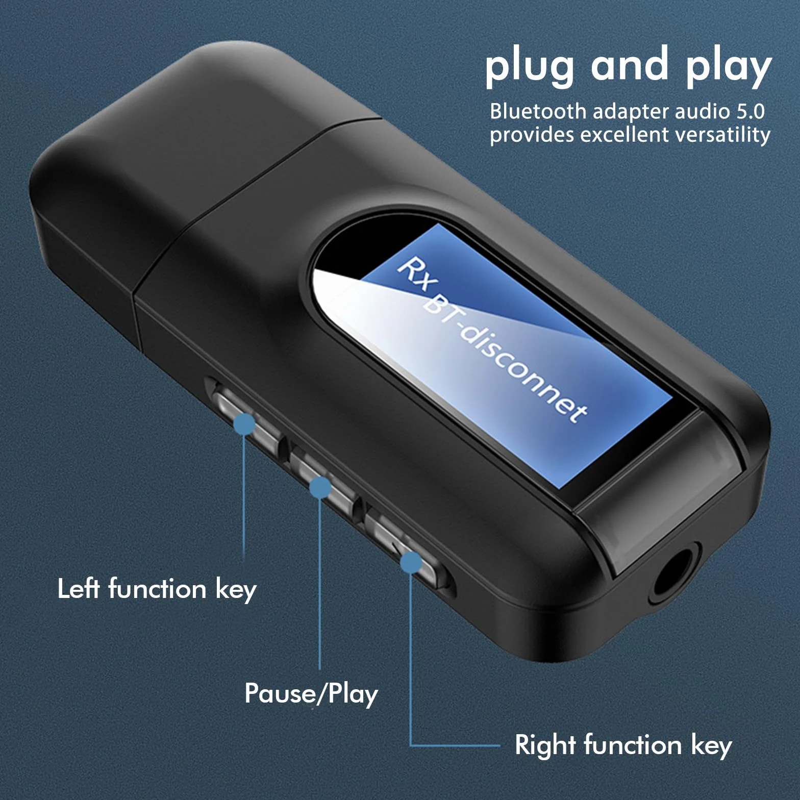 Adapter Bluetooth Audio 5.0: bezprzewodowy nadajnik Bluetooth 2 w 1 z wtyczką 3,5 mm, transmiter USB Bluetooth do samochodu, TV, PC, słuchawek, głośników, Plug and Play