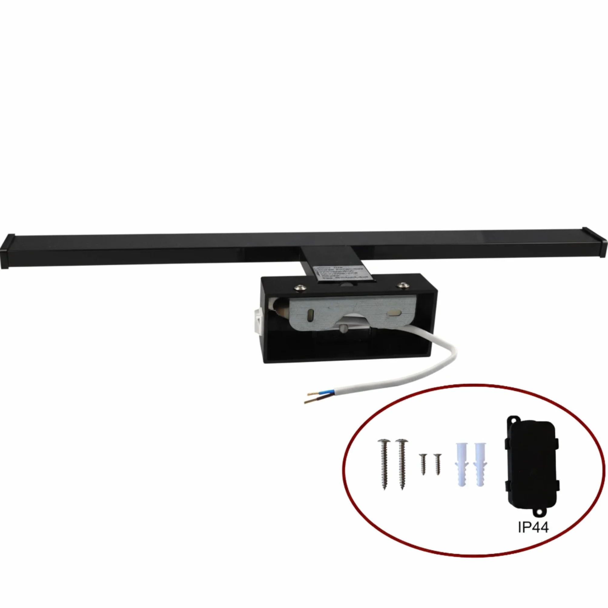 kalb | Lampa wisząca do lustra, czarna, 500 mm, do montażu na ścianie, do wyboru ciepła biel lub neutralna biel, zintegrowany przełącznik zasilania (neutralna biel)