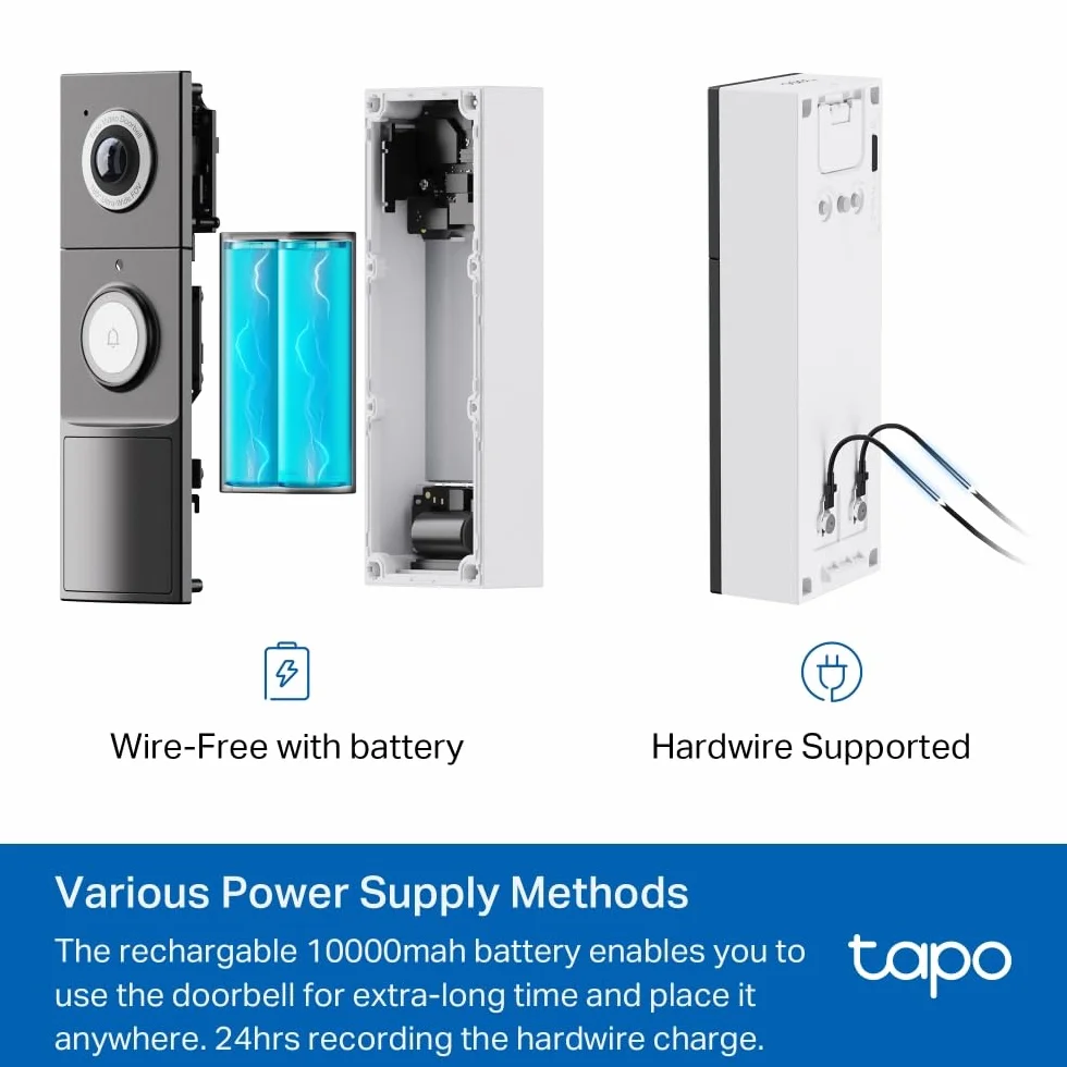 Tapo D235 2K 5MP bezprzewodowa kamera dzwonkowa 180° DFOV ultra-szeroki IP66 wykrywanie AI