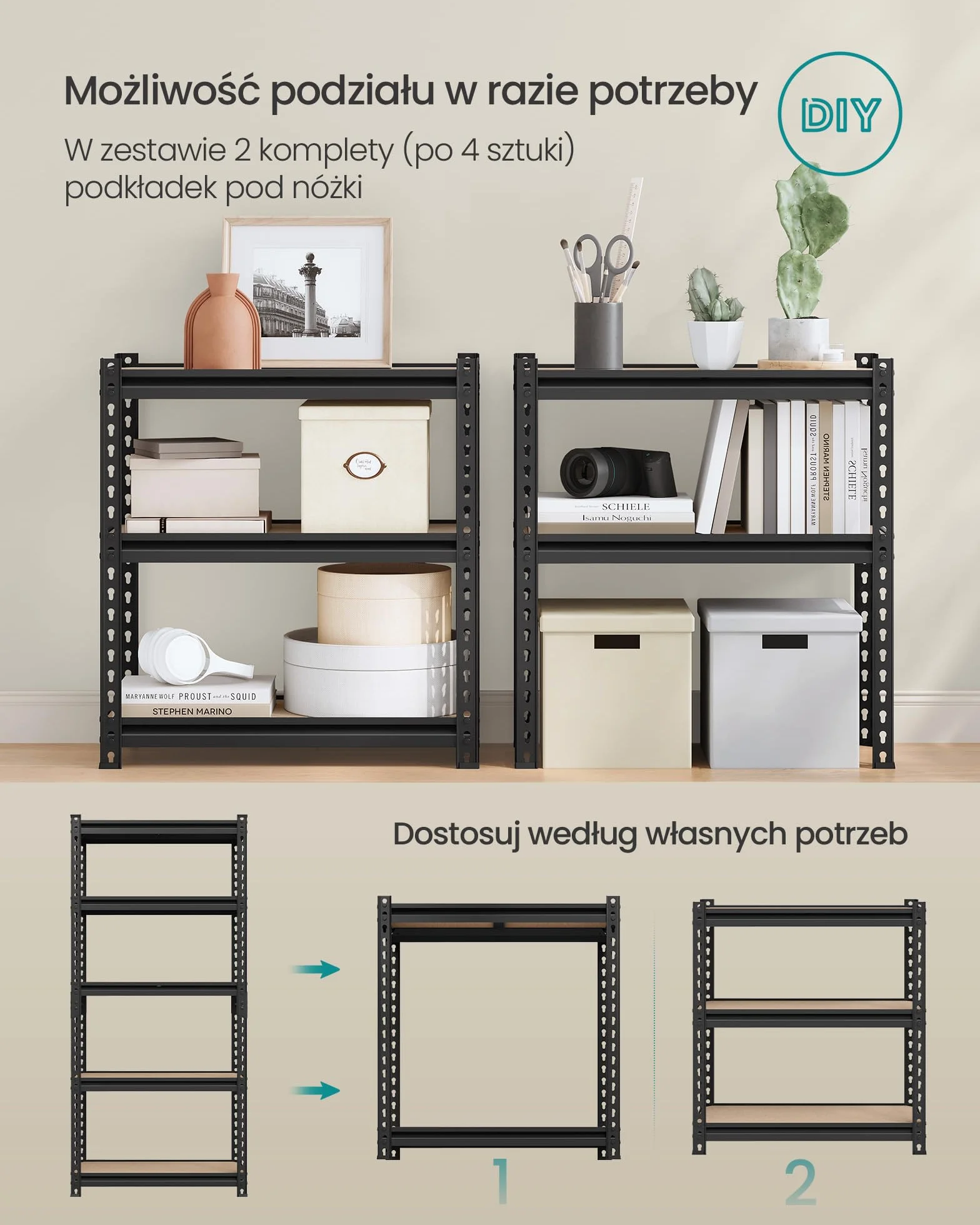 SONGMICS Regał do dużych obciążeń, zestaw 2 sztuk, regał stojący, regał magazynowy, regał kuchenny, 5 półek, 30 x 75 x 150 cm, obciążenie do 875 kg, do piwnicy, kuchni, gabinetu, czarny GLR302B01