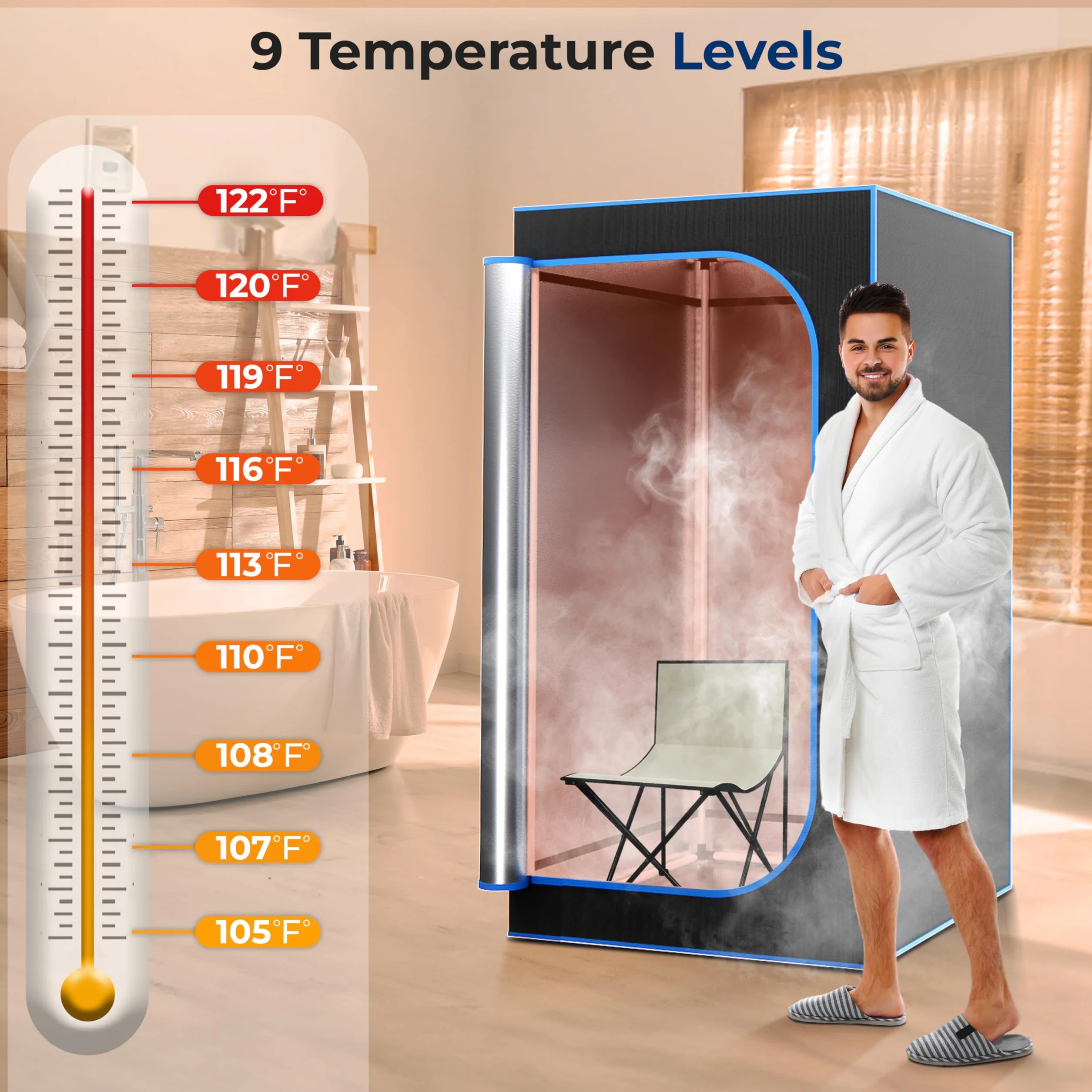 SereneLife Przenośna sauna domowa, spa na podczerwień osobista, sauna domowa 3 płyty grzewcze, sauna ze składanym krzesłem, podgrzewana podkładka, 102 x 84 x 80 cm, czarna