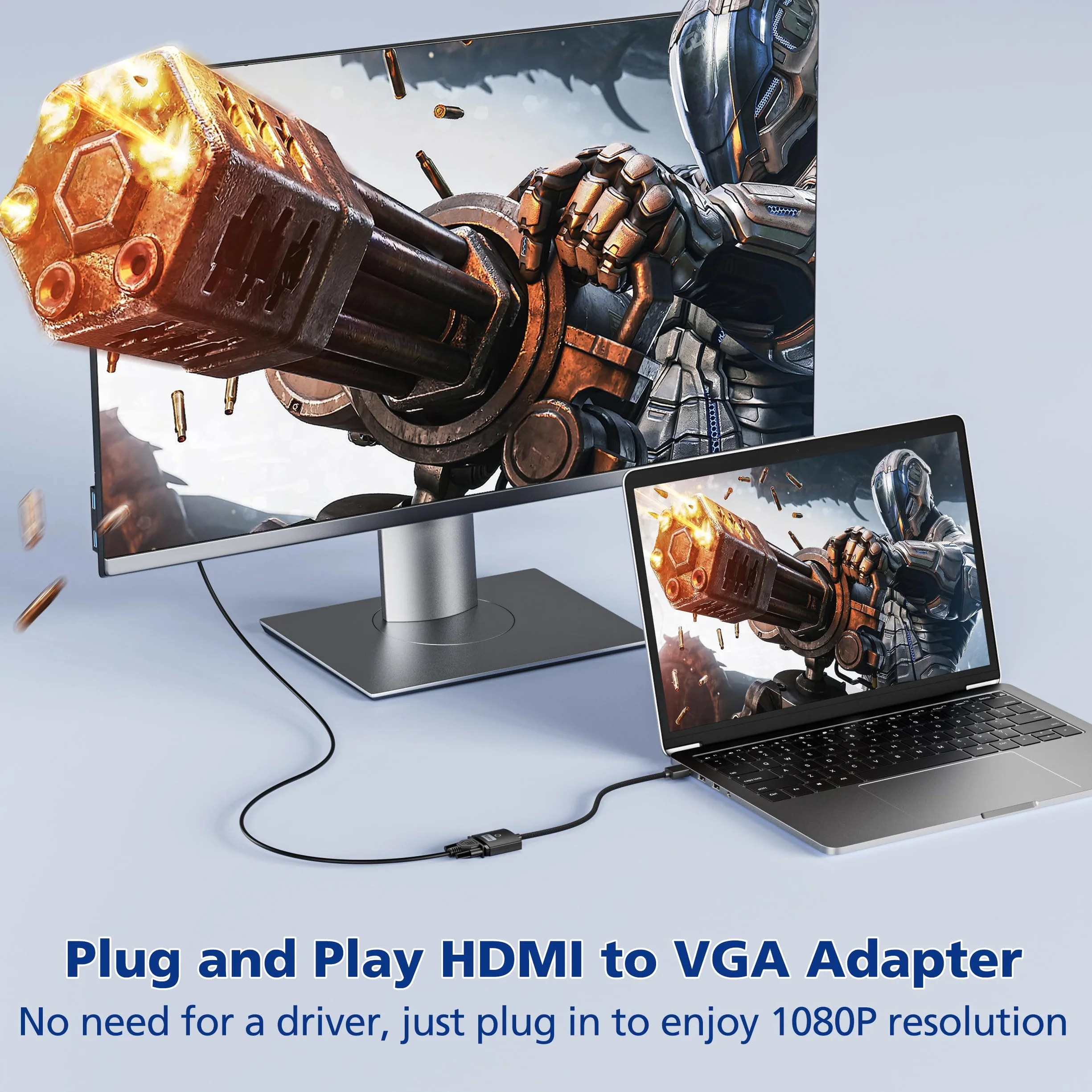 Aceele Adapter HDMI na VGA, konwerter komputera HDMI na monitor VGA (męski na żeński), nylonowy adapter kablowy do komputera stacjonarnego, laptopa, Raspberry Pi, Roku, Xbox do projektora/wyświetlacza