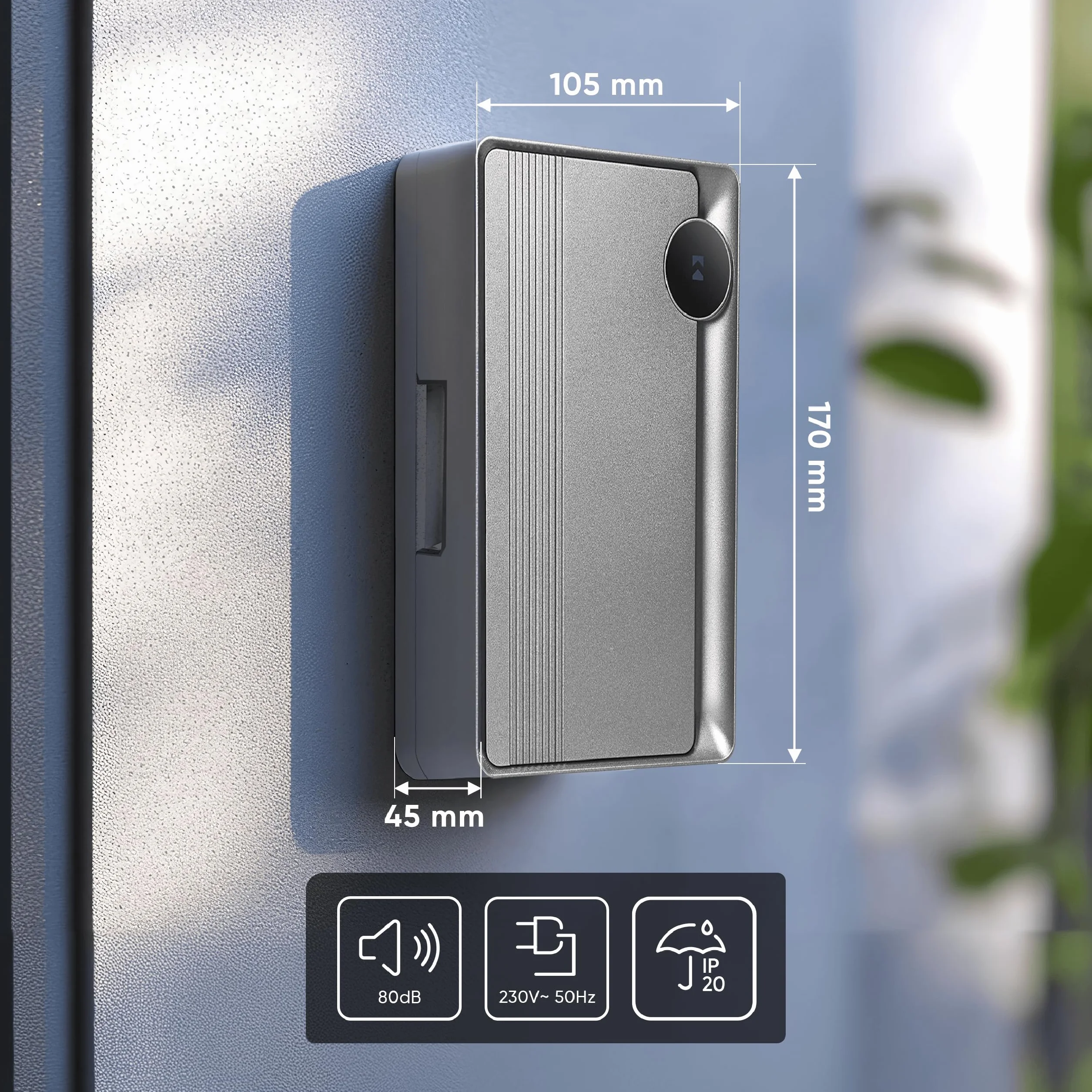Dzwonek Przewodowy Elektromechaniczny Dwutonowy 80dB pod Instalację Dzwonkową 230V do Użytku Wewnątrz Pomieszczeń IP20 (grafitowy)
